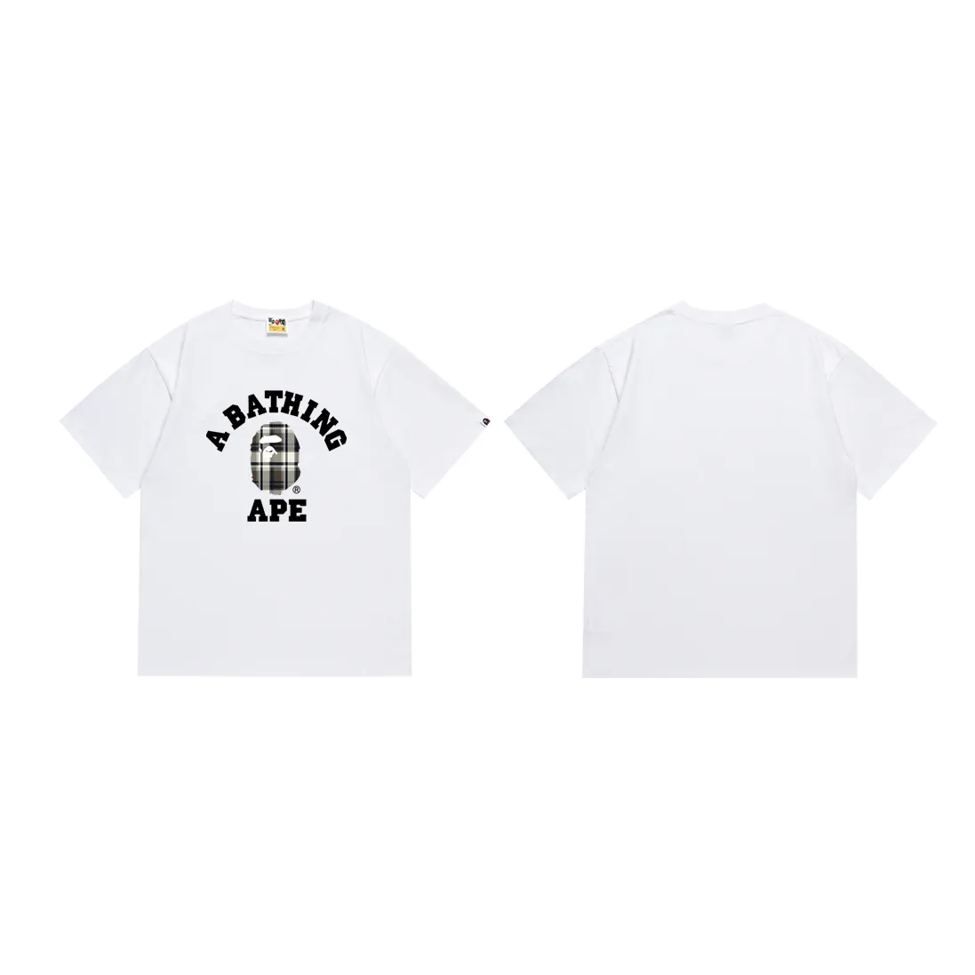 SC223#p110💰 (Top version) BAPE ape-head plaid letter print short-sleeved T-shirt Made of 260 grams of high-quality high-weave pure cotton fabric, double yarn combed, soft and non-pilling, imported environmentally friendly printing glue, bright and three-dimensional pattern, quality 💥Same style for men and women, the upper body is fashionable Color: black white Size: S M L XL XXL