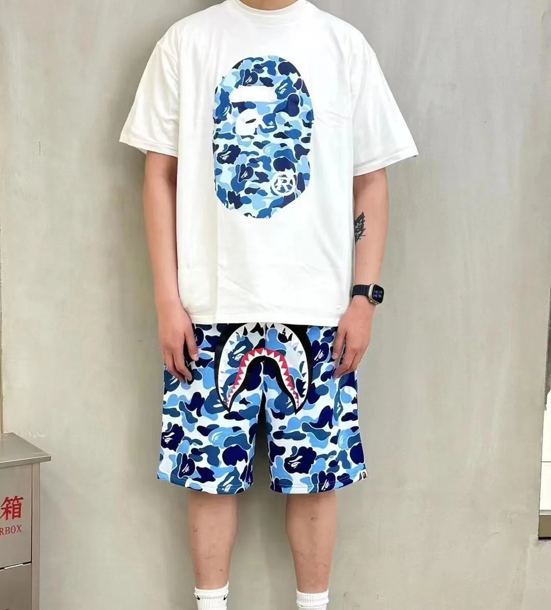 💰140 Bape Abc Blue Pink Green Camouflage Ape Man Reappearance 280g Couple Model: S-XXL [White Green Black Green White Blue Black Blue White Pink Black Pink]
