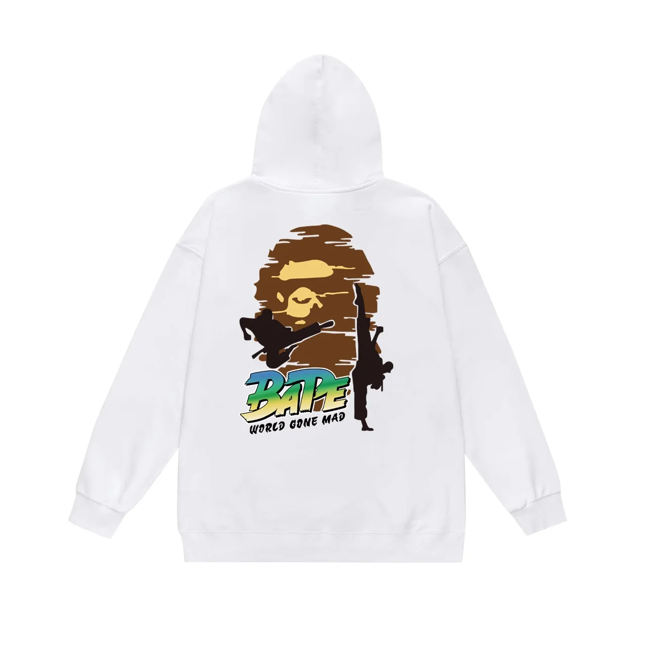 Model No. SC677#terry p160 plus velvet p180💰 (top version) BAPE Japanese karate printed hooded sweatshirt made of 380g large terry 430g silver fox velvet (drop shoulder large version) fabric, soft texture and no pilling, imported environmentally friendly printing glue, bright and three-dimensional pattern, quality 💥Same style for men and women, the upper body is trendy Color: black white gray Size: S M L XL XXL