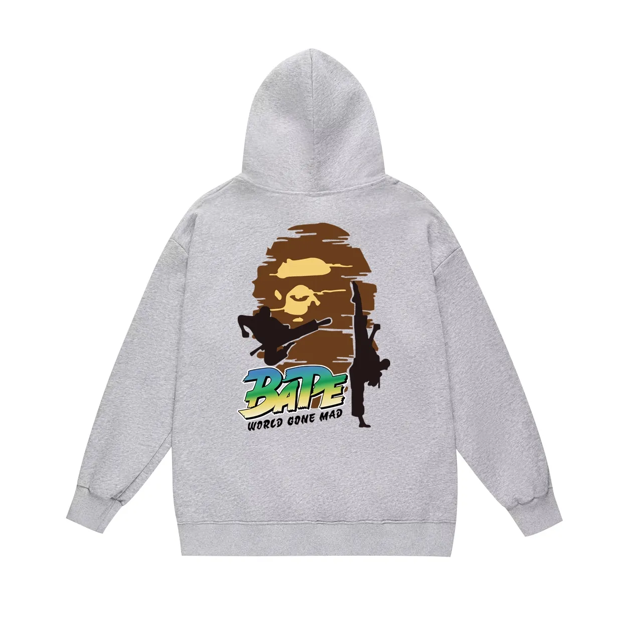 Model No. SC677#terry p160 plus velvet p180💰 (top version) BAPE Japanese karate printed hooded sweatshirt made of 380g large terry 430g silver fox velvet (drop shoulder large version) fabric, soft texture and no pilling, imported environmentally friendly printing glue, bright and three-dimensional pattern, quality 💥Same style for men and women, the upper body is trendy Color: black white gray Size: S M L XL XXL