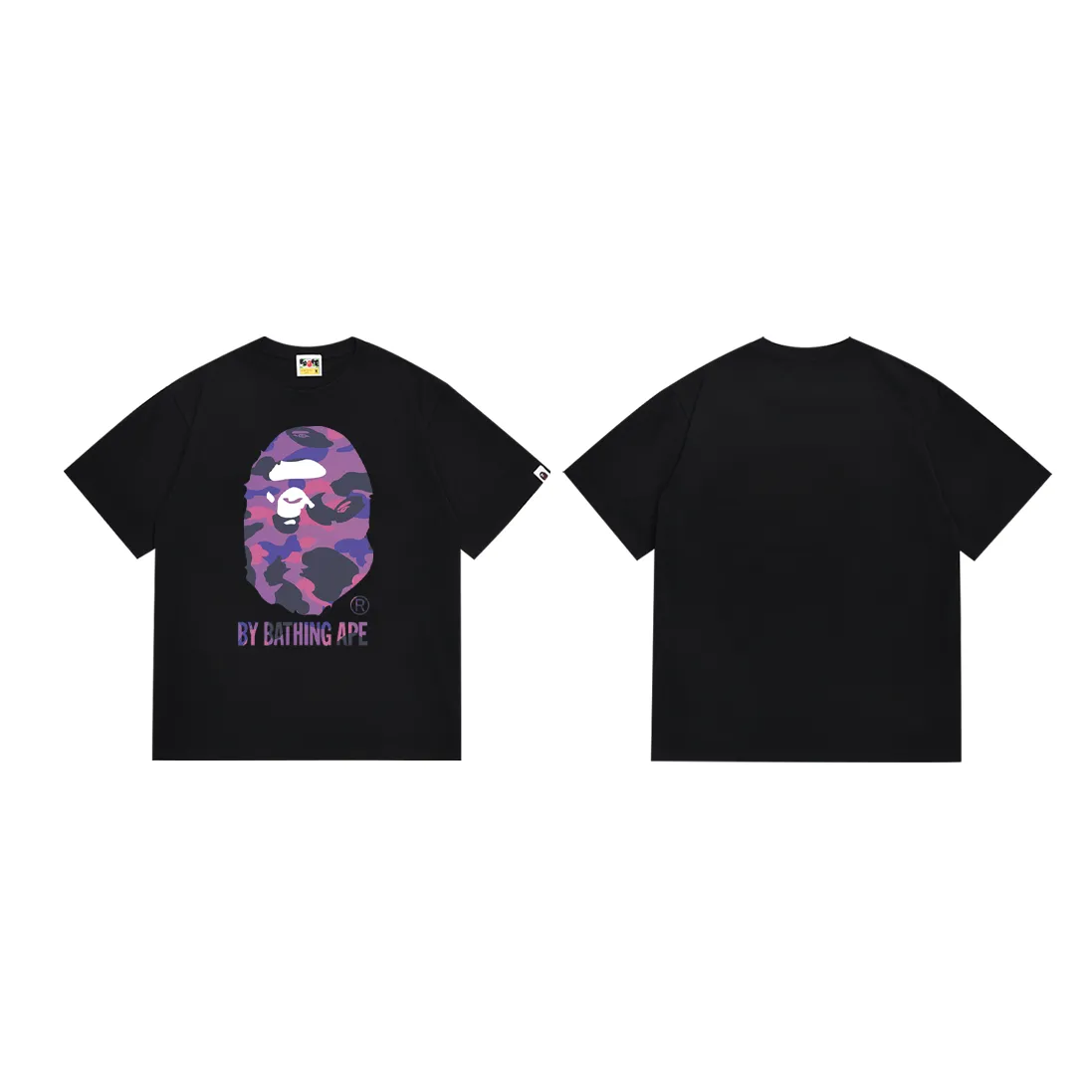 P110 SC045# (top version) BAPE camouflage great ape letter print short-sleeved T-shirt Made of 260 grams of high-quality high-weave pure cotton fabric, double yarn combed, soft texture and no pilling Imported environmentally friendly printing glue, bright and three-dimensional pattern, quality 💥Same style for men and women, the upper body is fashionable Color: black purple white purple Size: S M L XL XXL