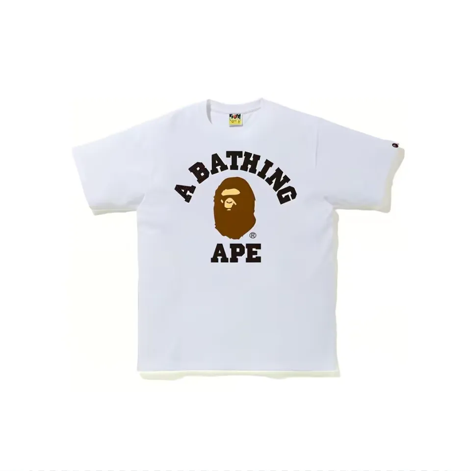 P110 00116 BAPE College Tee ape head letter printed short-sleeved T-shirt, same style for men and women, size smlxlxxl, white, black