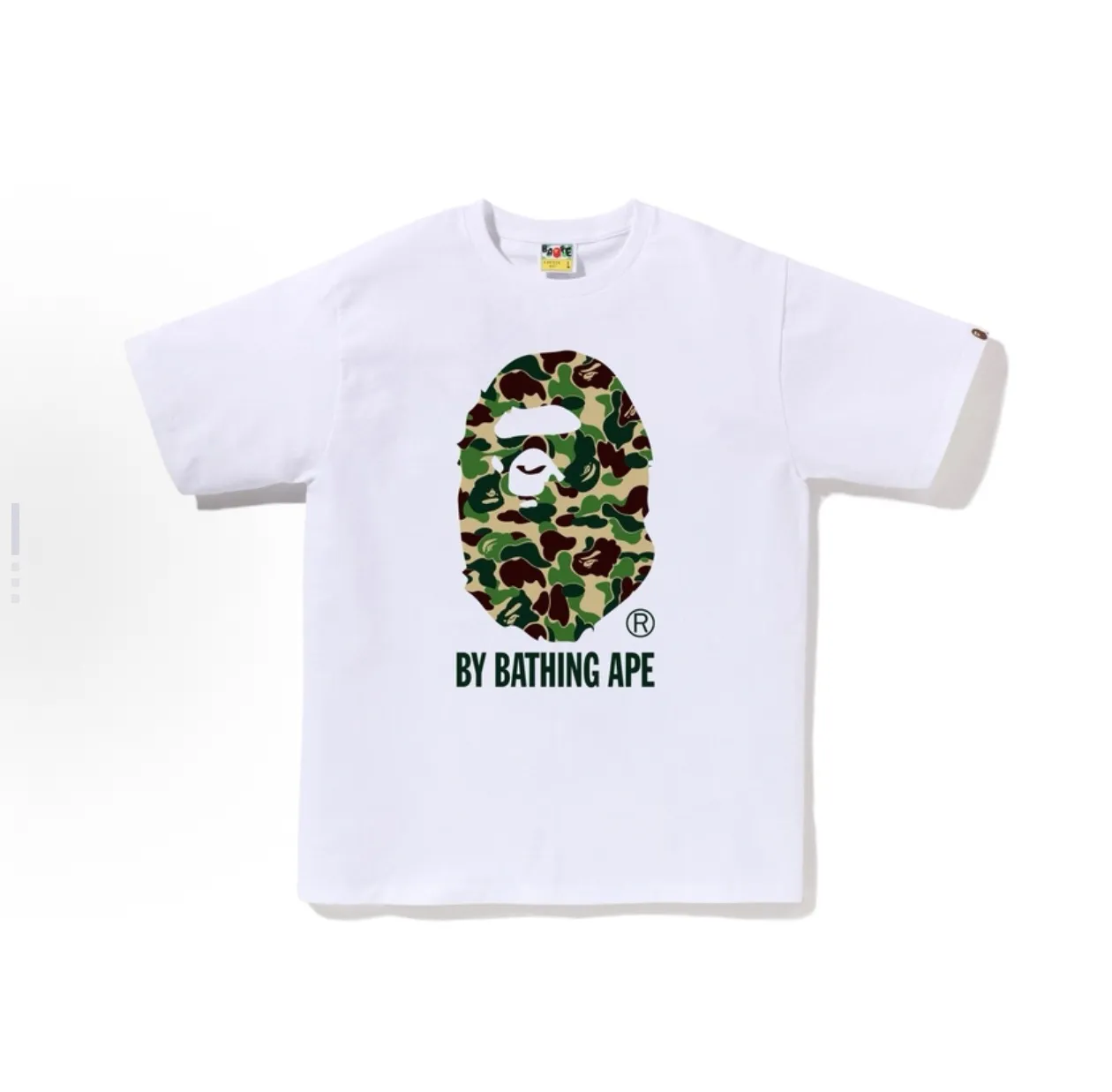 P110 001192 BAPE SS25 ABC CAMO series camouflage ape print short-sleeved T-shirt, same style for men and women, size smlxlxxl, black and green, white and green, black and blue, white and blue, black and pink, white and pink