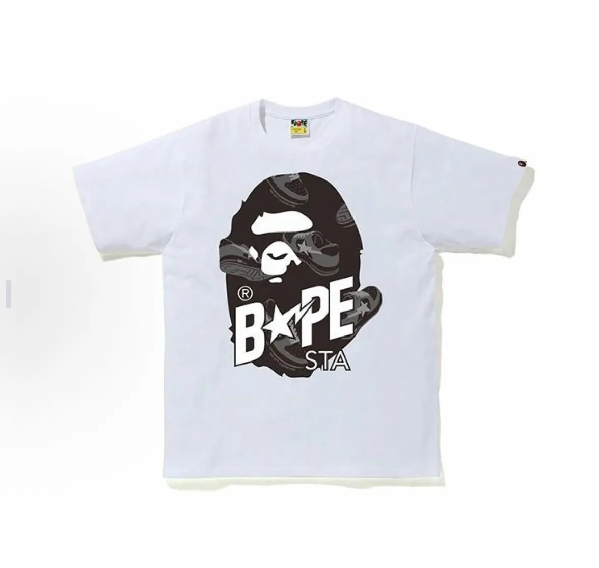 P110 00162 A BATHING APE Ape Head Series Ranpe Bape Sta printed loose short-sleeved T-shirt, same style for men and women, size smlxlxxl, black black, black blue, white black, white blue