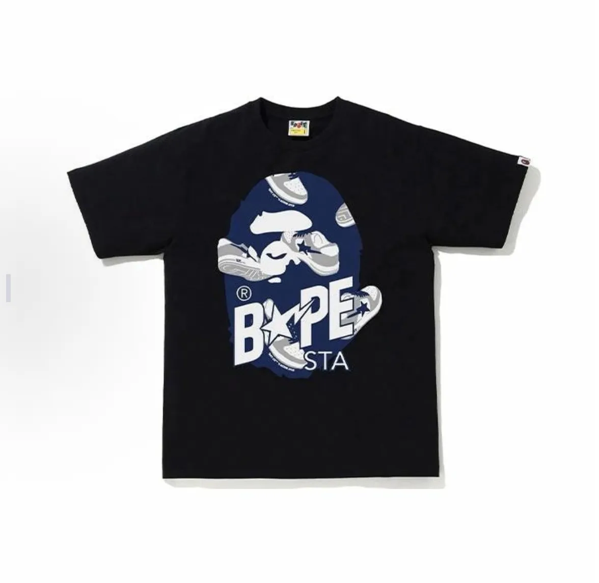 P110 00162 A BATHING APE Ape Head Series Ranpe Bape Sta printed loose short-sleeved T-shirt, same style for men and women, size smlxlxxl, black black, black blue, white black, white blue