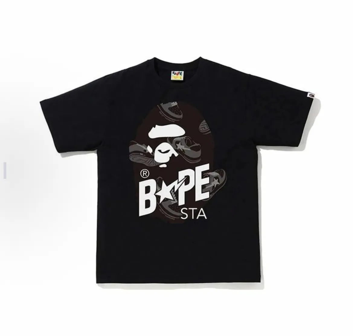 P110 00162 A BATHING APE Ape Head Series Ranpe Bape Sta printed loose short-sleeved T-shirt, same style for men and women, size smlxlxxl, black black, black blue, white black, white blue