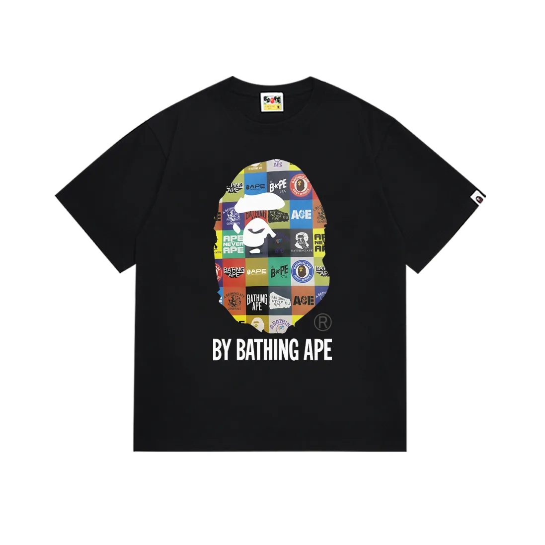 P110 SC006# (top version) Bape ape head cartoon icon printing couple style pure cotton youth popular men and women short-sleeved T-shirt Japanese fashion brand Made of 260 grams of high-quality high-weave pure cotton fabric Double yarn combed soft texture without pilling Imported environmentally friendly printing glue The pattern is bright and three-dimensional Quality 💥Same style for men and women The upper body is trendy Color: Black White Size: S M L XL XXL