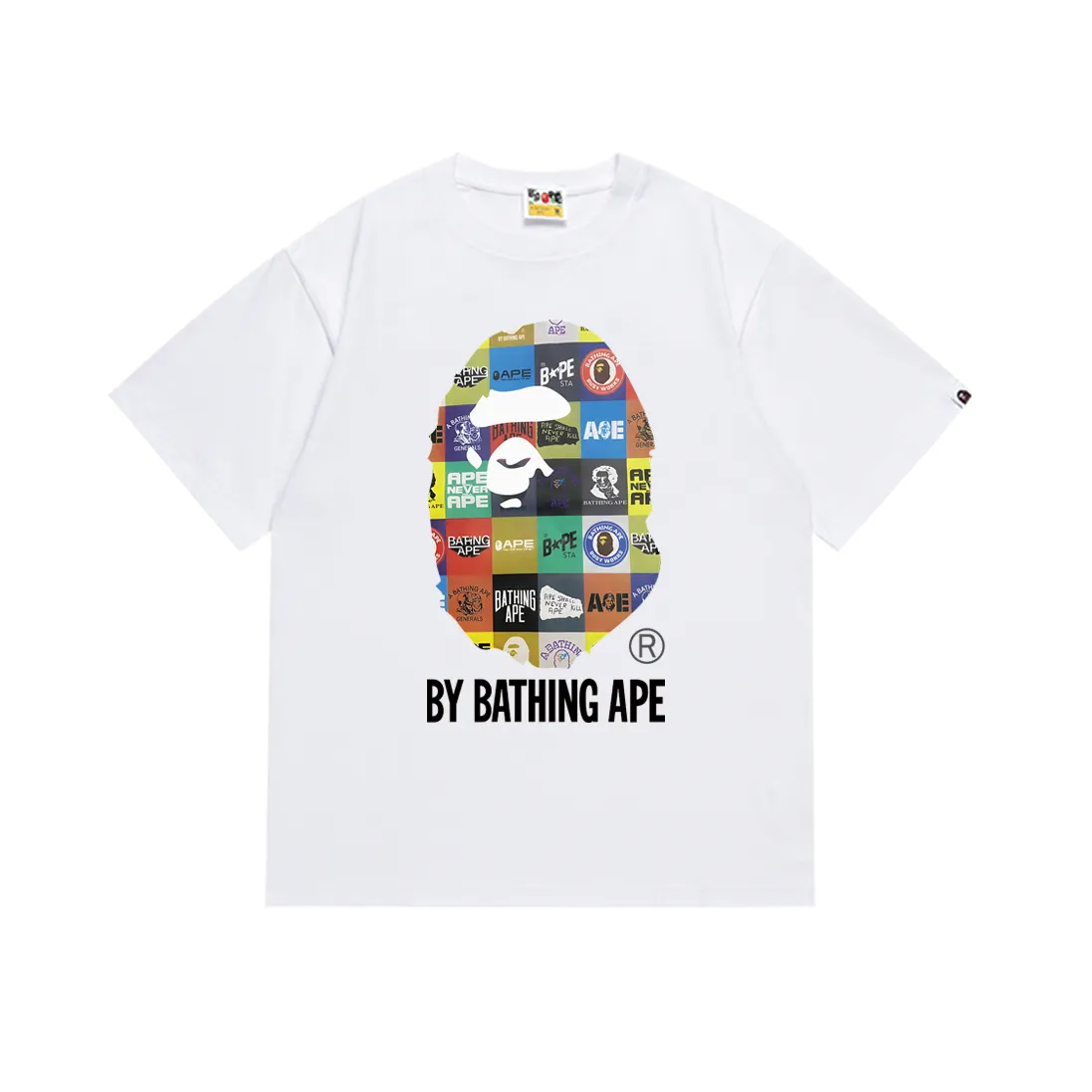 P110 SC006# (top version) Bape ape head cartoon icon printing couple style pure cotton youth popular men and women short-sleeved T-shirt Japanese fashion brand Made of 260 grams of high-quality high-weave pure cotton fabric Double yarn combed soft texture without pilling Imported environmentally friendly printing glue The pattern is bright and three-dimensional Quality 💥Same style for men and women The upper body is trendy Color: Black White Size: S M L XL XXL