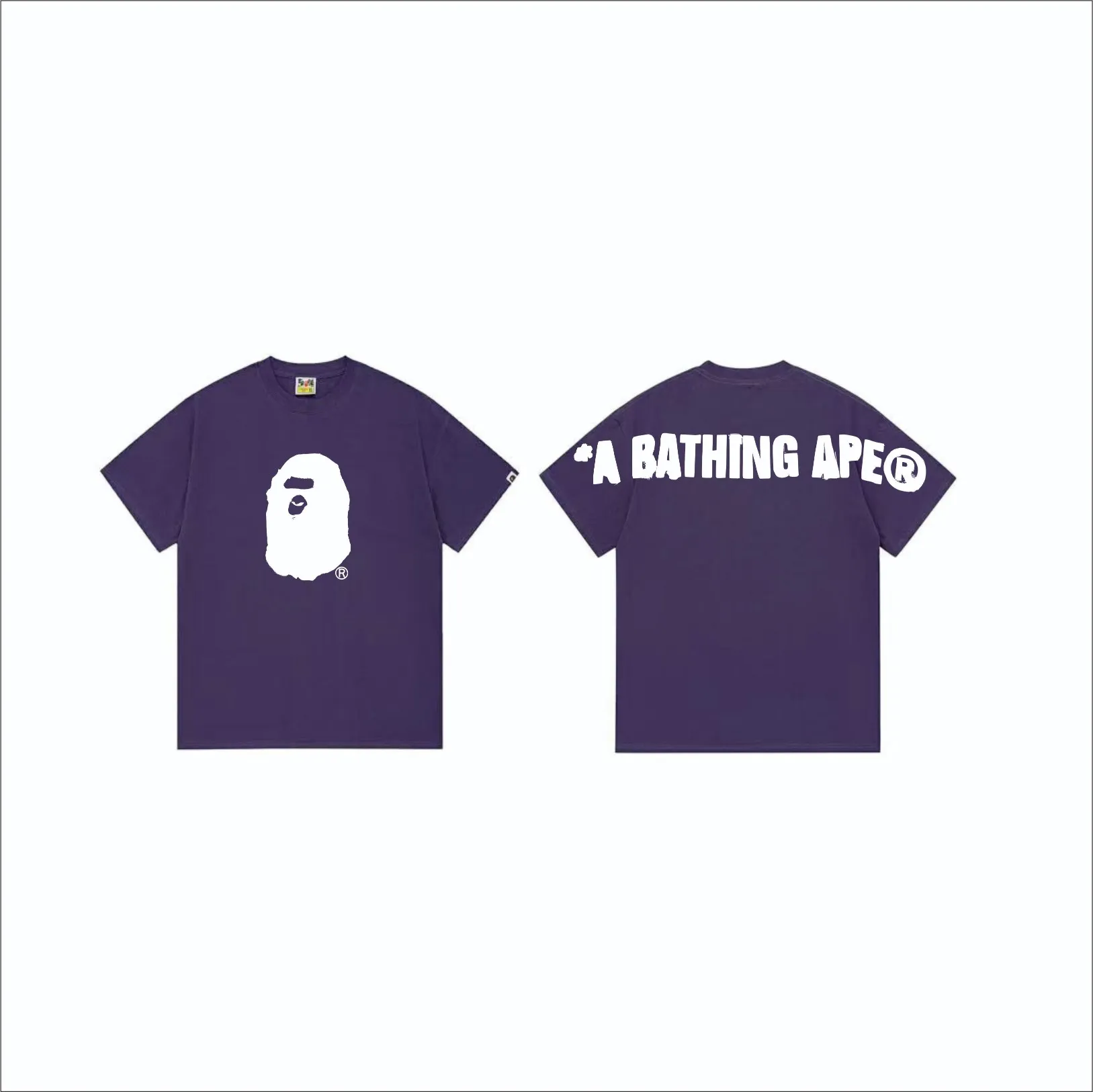 SC268#p110💰 (top version) BAPE SS24 inkjet feeling ape head letter printed short-sleeved T-shirt Made of 260 grams of high-quality high-weave pure cotton fabric, double yarn combed, soft texture and no pilling Imported environmentally friendly printing glue, bright and three-dimensional pattern, quality 💥Same style for men and women. The upper body is trendy. Color: black, beige, purple, size: S M L XL XXL