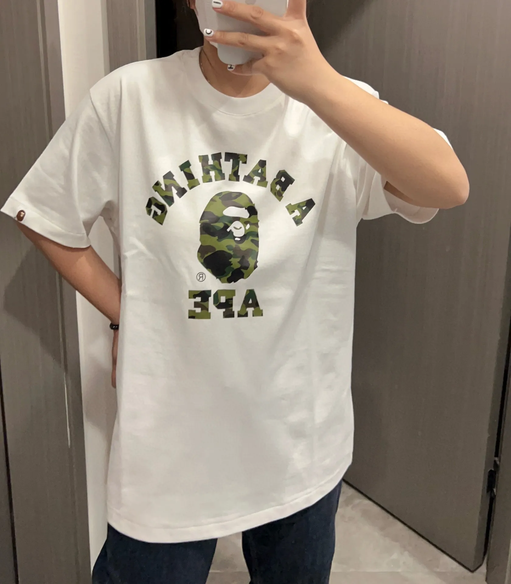 💰140 BAPE classic ape head letter camouflage print ZP version 280g weight linen cotton fabric Couple style: S-XXL [black and yellow, white and yellow, black and green, white and green]