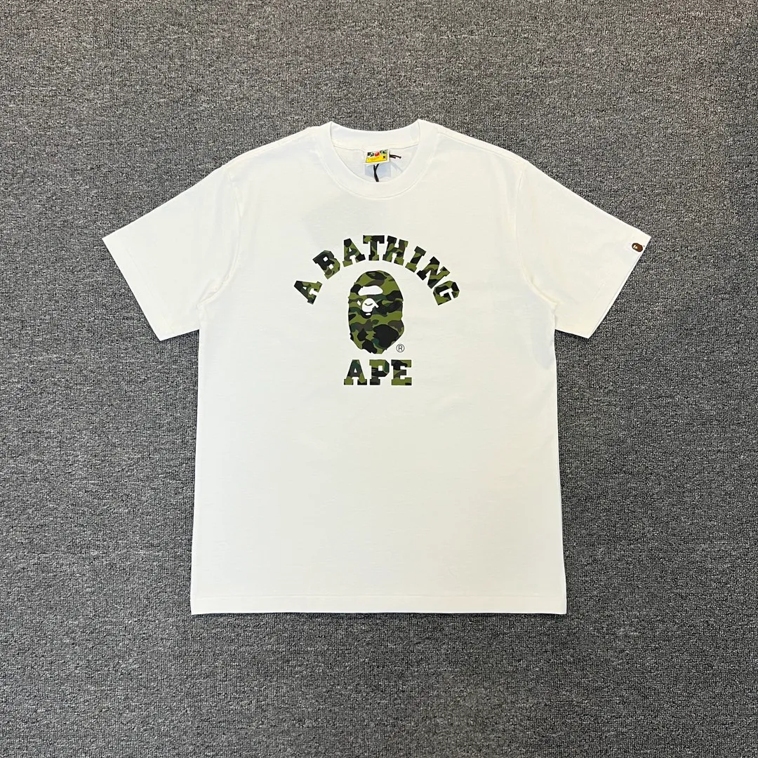 💰140 BAPE classic ape head letter camouflage print ZP version 280g weight linen cotton fabric Couple style: S-XXL [black and yellow, white and yellow, black and green, white and green]