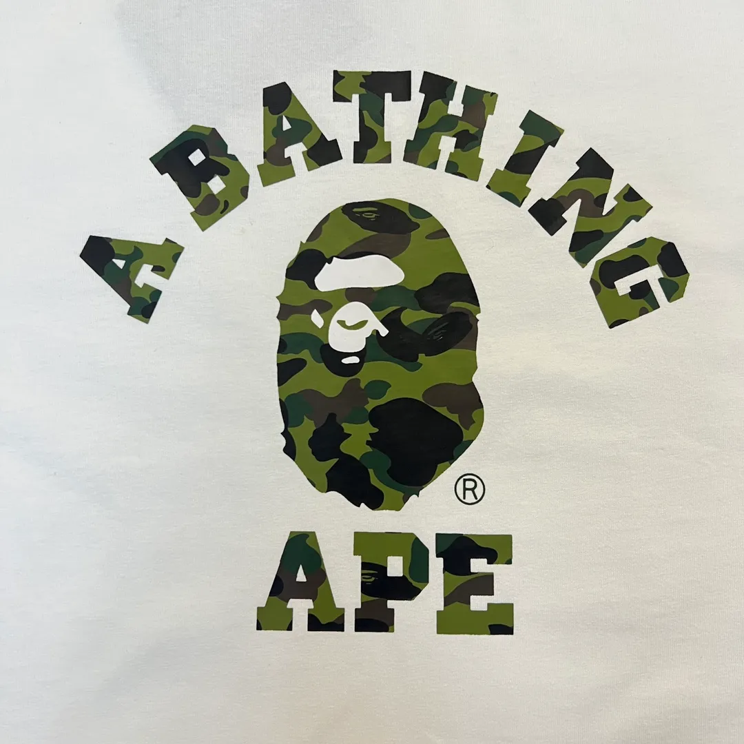 💰140 BAPE classic ape head letter camouflage print ZP version 280g weight linen cotton fabric Couple style: S-XXL [black and yellow, white and yellow, black and green, white and green]