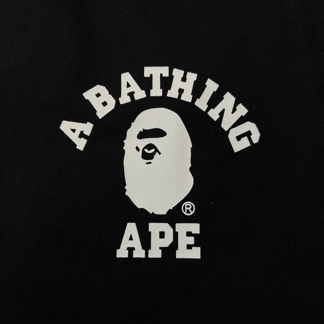 💰140 BAPE classic ape head letter print 280g heavy linen cotton fabric ZP version Couple style: S-XXL [Mi Xing white black navy]