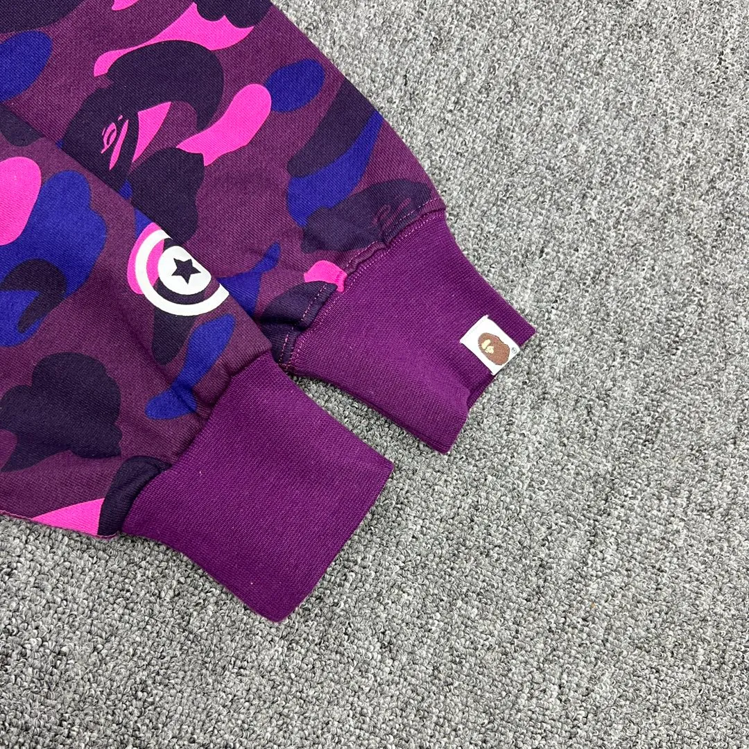💰440 Bape double hood camouflage shark, customized fabric 1:1, fine workmanship, high quality version, couple model: S—XXL [blue, purple, red]