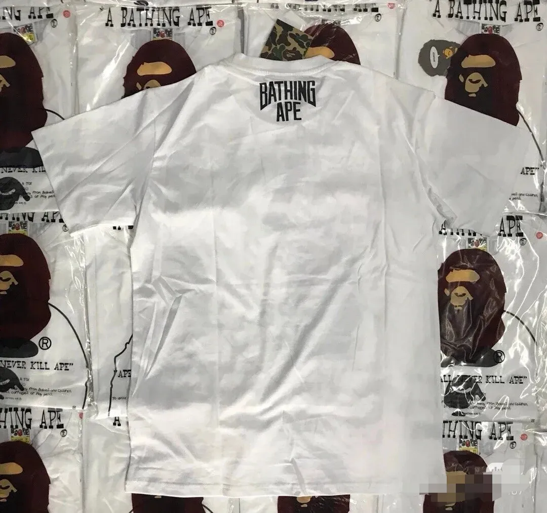 P110 001062 BAPE ape head print short-sleeved T-shirt, same style for men and women, size smlxlxxl, black and white