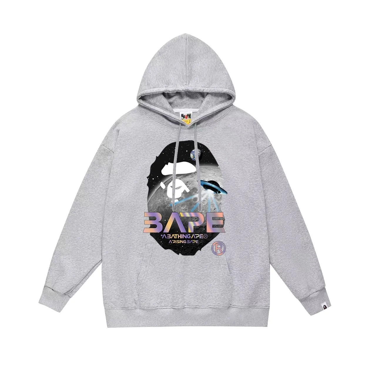 Model number SC758# Terry p160 plus velvet 180💰 (top version) BAPE Mid-Autumn Moon Autumn Scenery Ape Head UFO Laser Letters Hooded Sweater Made of 380g large terry (drop shoulder large version) fabric, soft texture and no pilling Imported environmentally friendly printing glue The pattern is bright and three-dimensional Quality💥Same style for men and women The upper body is trendy Color: Black White Gray Size: S M L XL XXL