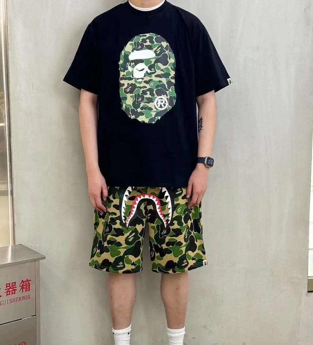 💰140 Bape Abc Blue Pink Green Camouflage Ape Man Reappearance 280g Couple Model: S-XXL [White Green Black Green White Blue Black Blue White Pink Black Pink]