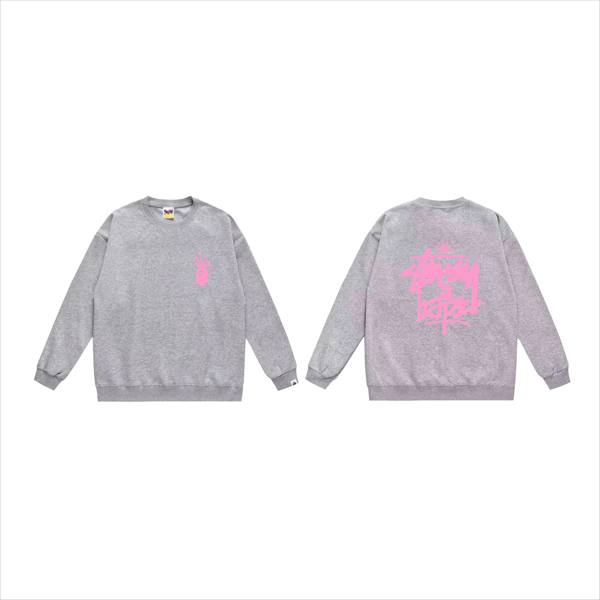 P150 model number SC508# terry 75 plus velvet 80 (top version) BAPE×STUSSY co-branded Stussy letter round neck sweatshirt Made of 350g large terry (drop shoulder large version) fabric, soft and non-pilling texture, imported environmentally friendly printing glue, bright and three-dimensional pattern, quality 💥Same style for men and women. The upper body is trendy. Color: black and red, white and red, gray and red, black and yellow, white and yellow, gray and yellow, black and white, white and black, gray and black. Size: S M L XL XXL