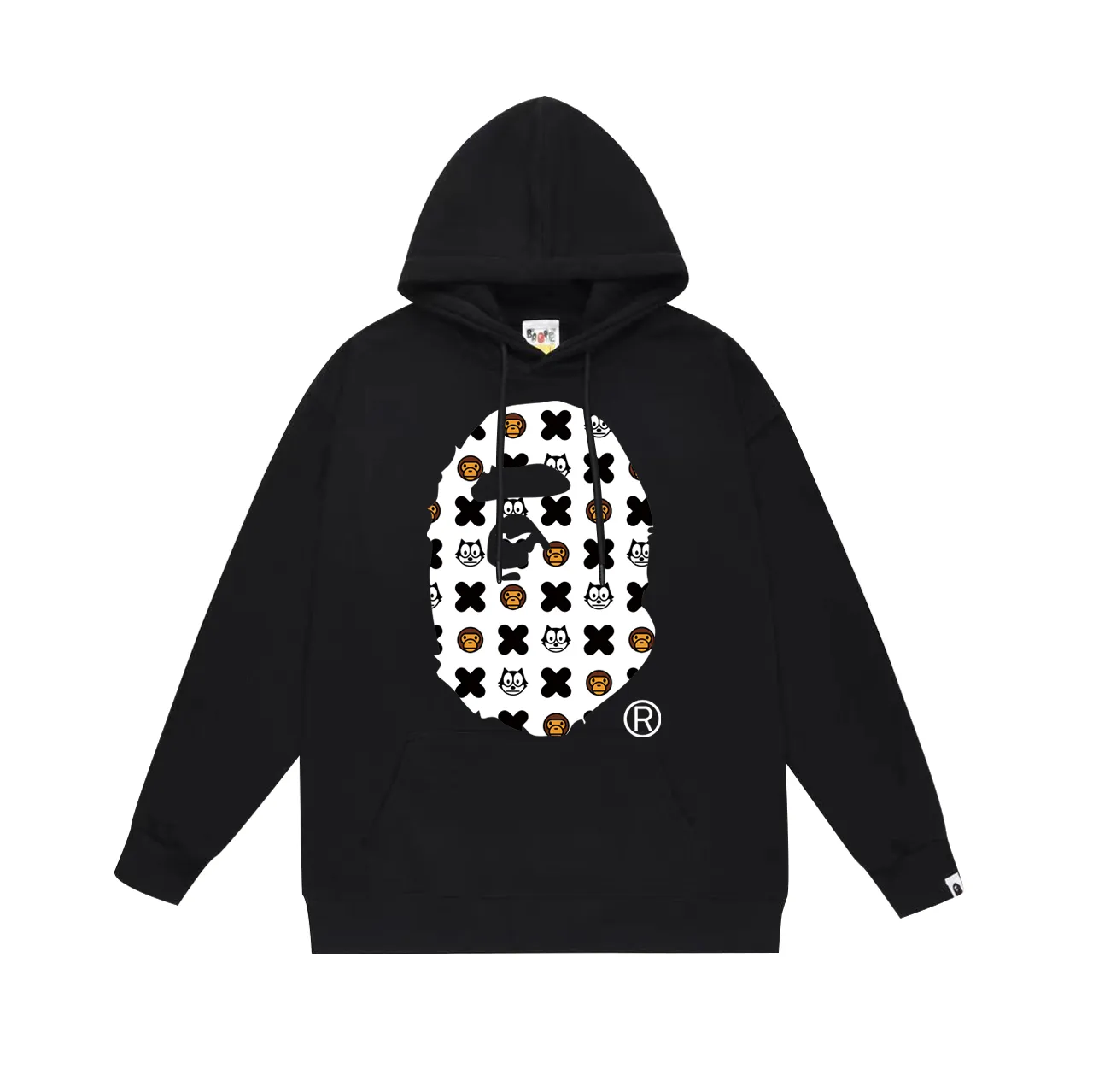 Model No. SC756# Terry p160 plus velvet 180💰 (top version) BAPE ape head cartoon pattern printed hooded sweatshirt Made of 380 grams of large terry (drop shoulder large version) fabric, soft texture and no pilling Imported environmentally friendly printing glue The pattern is bright and three-dimensional Quality💥Same style for men and women The upper body is trendy Color: black white gray Size: S M L XL XXL