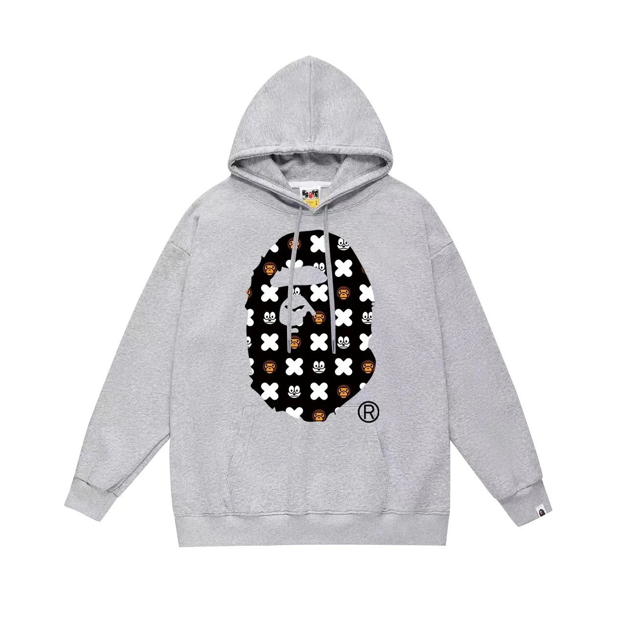Model No. SC756# Terry p160 plus velvet 180💰 (top version) BAPE ape head cartoon pattern printed hooded sweatshirt Made of 380 grams of large terry (drop shoulder large version) fabric, soft texture and no pilling Imported environmentally friendly printing glue The pattern is bright and three-dimensional Quality💥Same style for men and women The upper body is trendy Color: black white gray Size: S M L XL XXL