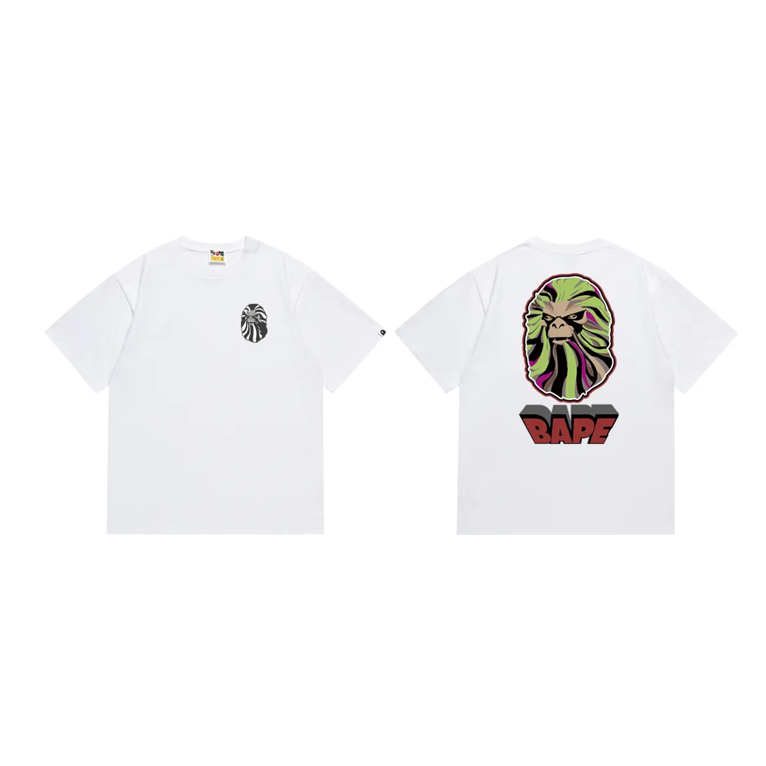 P110 SC050# (top version) BAPE ape head letter printed short-sleeved T-shirt with big ape on the back Made of 260 grams of high-quality high-weave pure cotton fabric, double yarn combed, soft texture and no pilling Imported environmentally friendly printing glue, bright and three-dimensional pattern, quality 💥Same style for men and women, the upper body is fashionable Color: black and white Size: S M L XL XXL