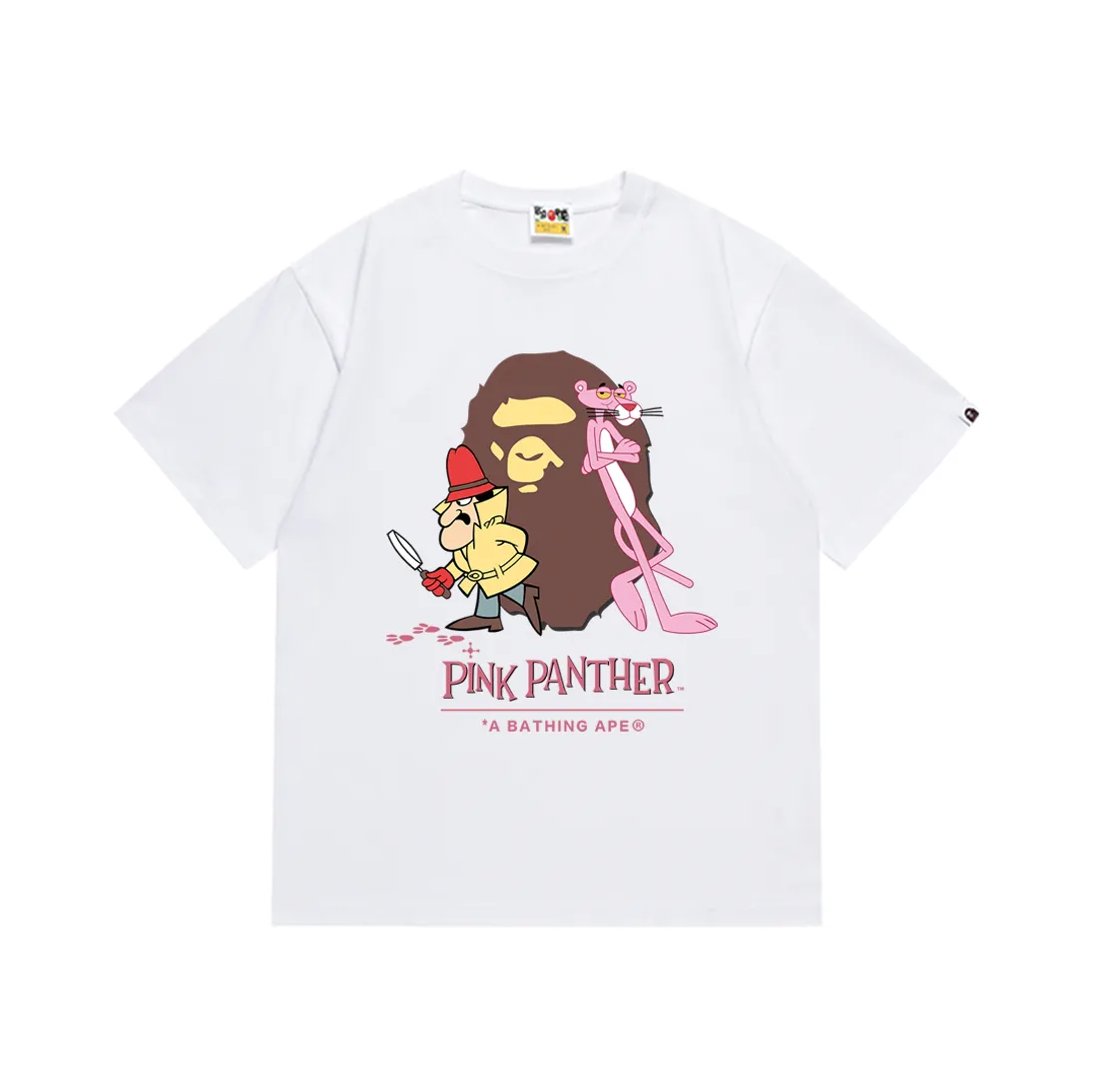 SC181#p110💰 (Top version) BAPE KIDS co-branded pink panther ape head printed short-sleeved T-shirt Made of 260 grams of high-quality high-weave pure cotton fabric, double yarn combed, soft texture and no pilling Imported environmentally friendly printing glue The pattern is bright and three-dimensional Quality💥Same style for men and women The upper body is fashionable Color: black white pink Size: S M L XL XXL