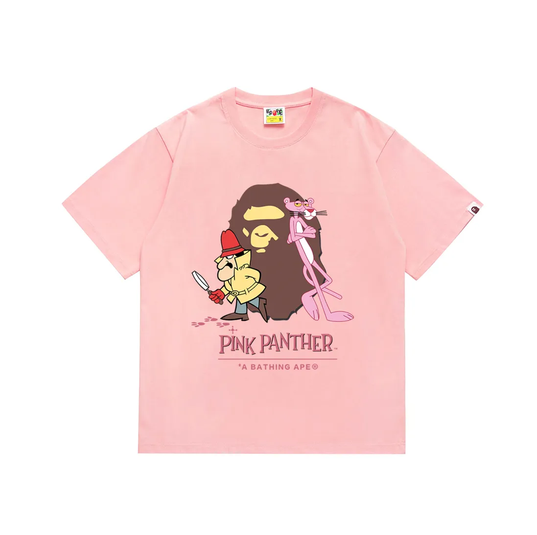 SC181#p110💰 (Top version) BAPE KIDS co-branded pink panther ape head printed short-sleeved T-shirt Made of 260 grams of high-quality high-weave pure cotton fabric, double yarn combed, soft texture and no pilling Imported environmentally friendly printing glue The pattern is bright and three-dimensional Quality💥Same style for men and women The upper body is fashionable Color: black white pink Size: S M L XL XXL
