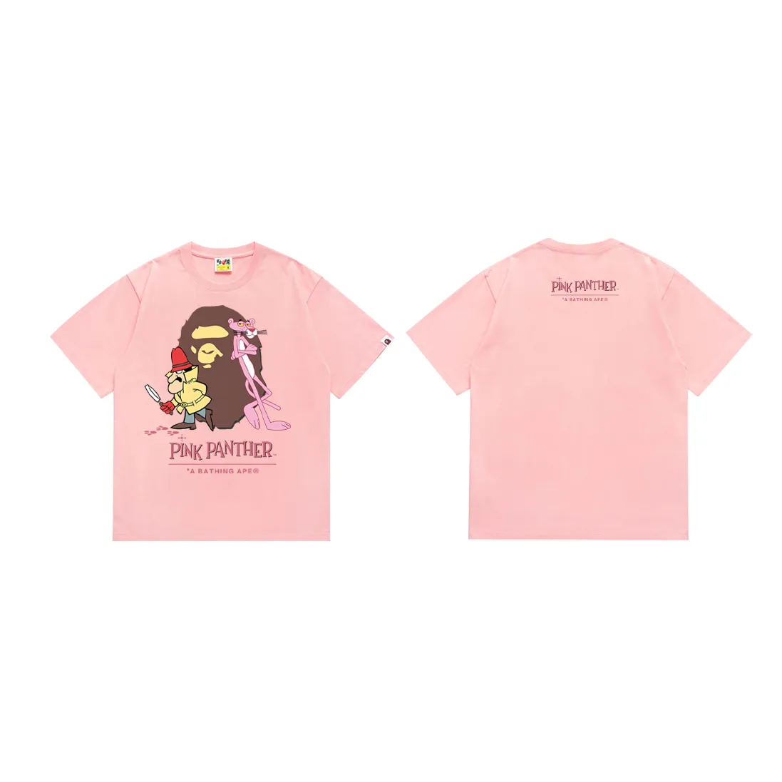 SC181#p110💰 (Top version) BAPE KIDS co-branded pink panther ape head printed short-sleeved T-shirt Made of 260 grams of high-quality high-weave pure cotton fabric, double yarn combed, soft texture and no pilling Imported environmentally friendly printing glue The pattern is bright and three-dimensional Quality💥Same style for men and women The upper body is fashionable Color: black white pink Size: S M L XL XXL