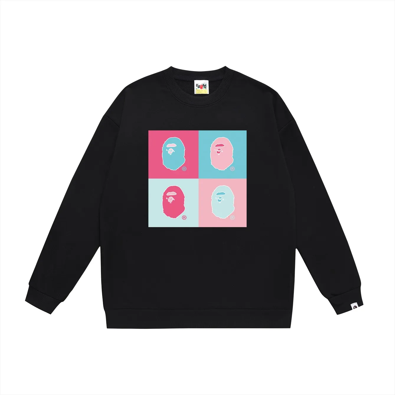 P150 model number SC454# terry 75 plus velvet 80 (top version) BAPE ape-man head four-in-one pattern printed round neck sweatshirt. Made of 350 grams of large terry (drop shoulder large version) fabric. The texture is soft and non-pilling. Imported environmentally friendly printing glue. The pattern is bright and three-dimensional. Quality 💥Same style for men and women. The upper body is trendy. Color: black white gray Size: S M L XL XXL