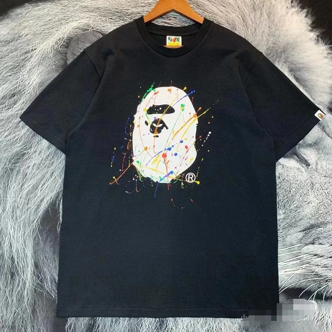 P110 001088 BAPE Paint Splatter Ape Head Oversized Tee paint splash graffiti ape print round neck pullover loose short-sleeved T-shirt same style for men and women code number smlxlxxl black white