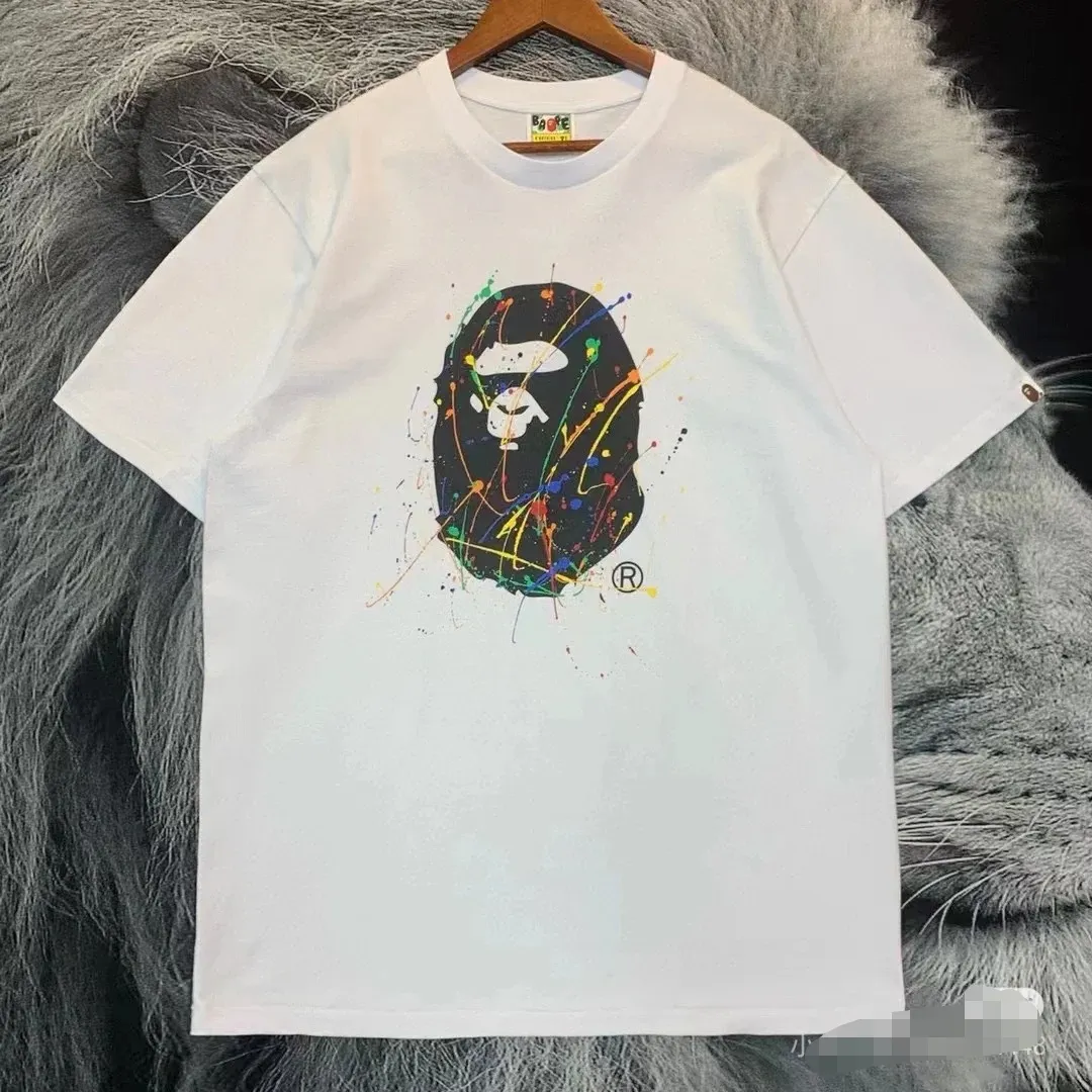 P110 001088 BAPE Paint Splatter Ape Head Oversized Tee paint splash graffiti ape print round neck pullover loose short-sleeved T-shirt same style for men and women code number smlxlxxl black white