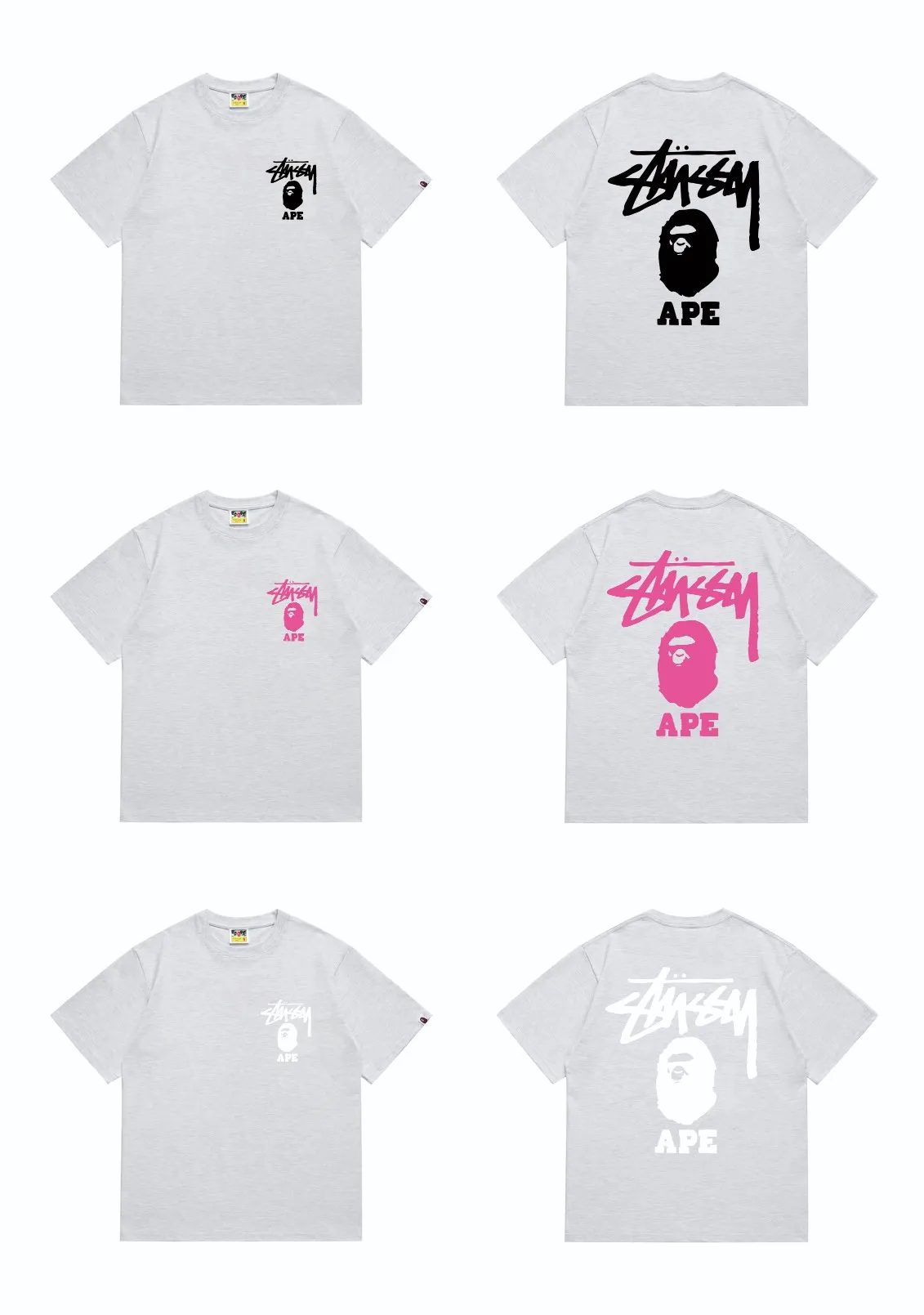 SC202#p110💰 (top version) BAPE×Stussy co-branded Stussy letter ape print T-shirt Made of 260 grams of high-quality high-weave pure cotton fabric, double yarn combed, soft texture without pilling, imported environmentally friendly printing glue, bright and three-dimensional pattern, quality 💥Same style for men and women, the upper body is fashionable Color: black pink white pink gray pink pink pink red pink black and white gray and white pink and white red and white white and black Gray and black Pink and black Red and black Size: S M L XL XXL