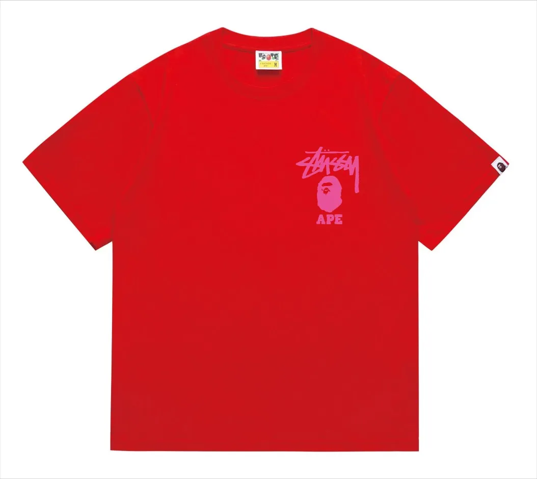 SC202#p110💰 (top version) BAPE×Stussy co-branded Stussy letter ape print T-shirt Made of 260 grams of high-quality high-weave pure cotton fabric, double yarn combed, soft texture without pilling, imported environmentally friendly printing glue, bright and three-dimensional pattern, quality 💥Same style for men and women, the upper body is fashionable Color: black pink white pink gray pink pink pink red pink black and white gray and white pink and white red and white white and black Gray and black Pink and black Red and black Size: S M L XL XXL