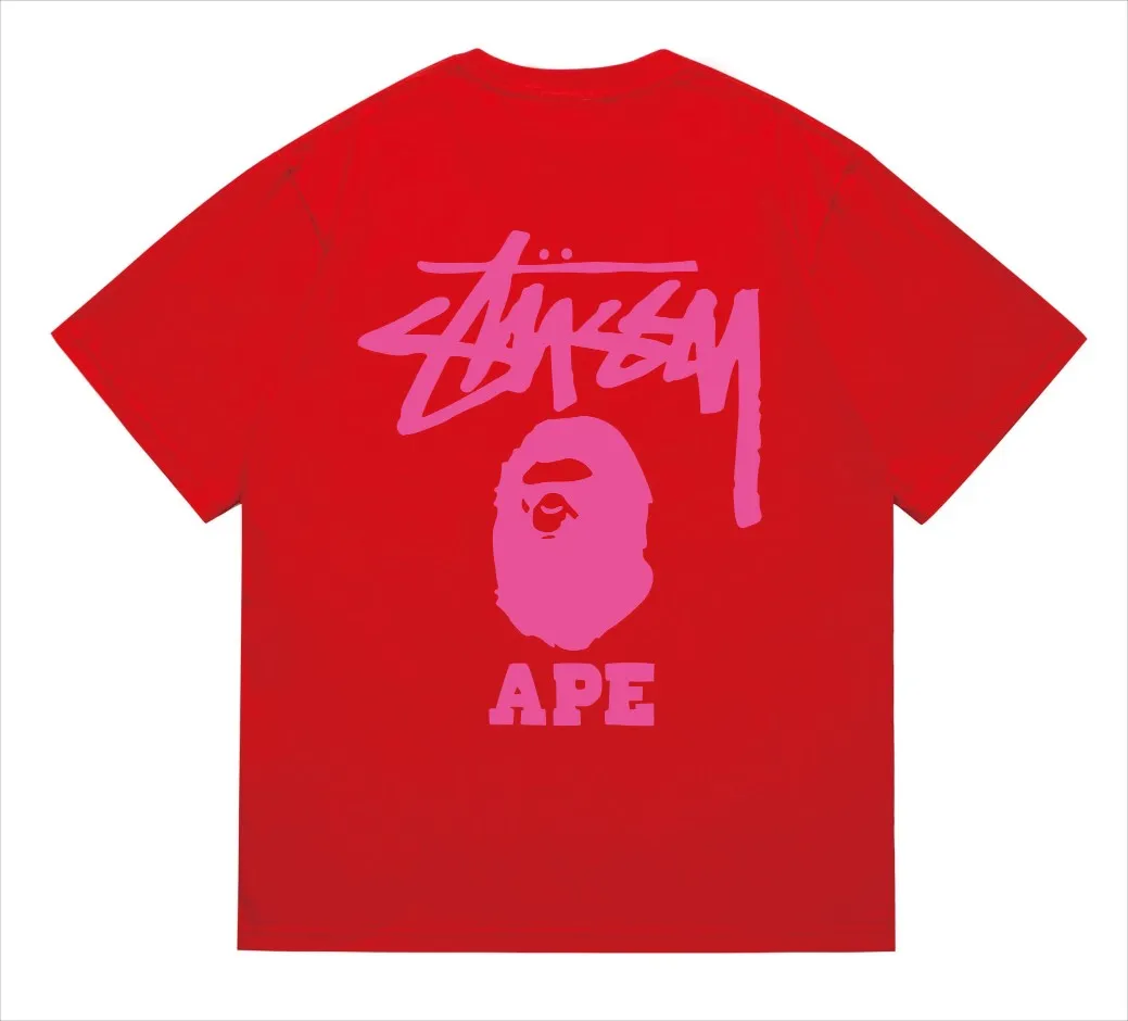 SC202#p110💰 (top version) BAPE×Stussy co-branded Stussy letter ape print T-shirt Made of 260 grams of high-quality high-weave pure cotton fabric, double yarn combed, soft texture without pilling, imported environmentally friendly printing glue, bright and three-dimensional pattern, quality 💥Same style for men and women, the upper body is fashionable Color: black pink white pink gray pink pink pink red pink black and white gray and white pink and white red and white white and black Gray and black Pink and black Red and black Size: S M L XL XXL