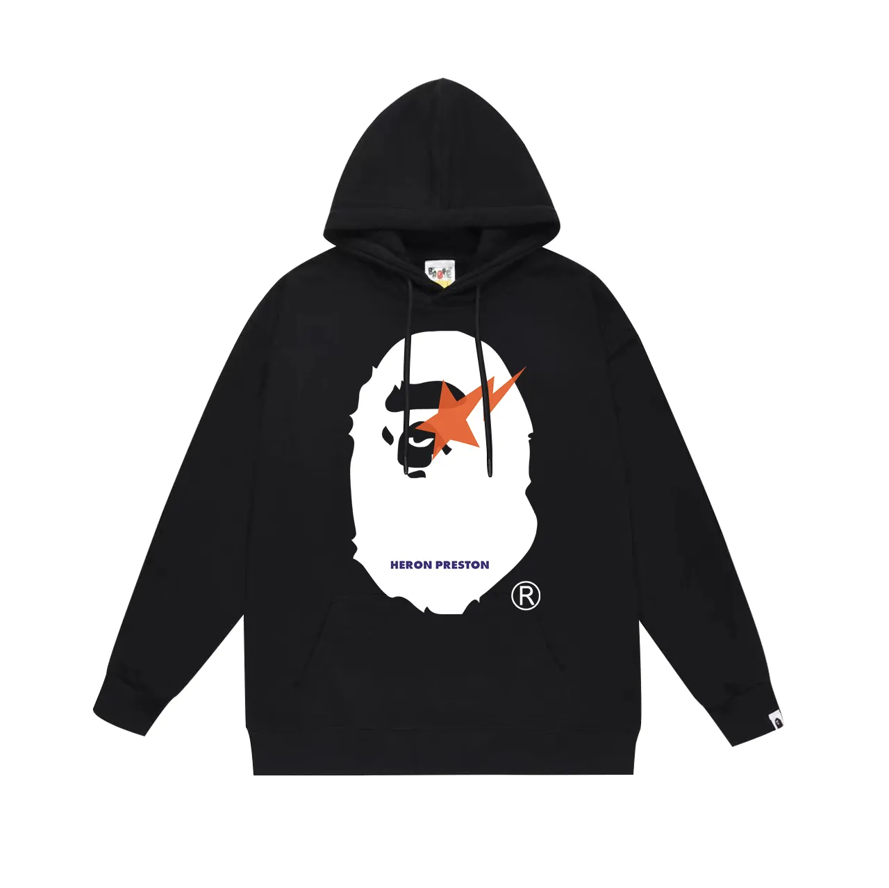 P160 model number SC800# terry 80 plus velvet 90 (top version) BAPE lightning ape head oversized pattern printed hooded sweatshirt. Made of 380g large terry (drop shoulder large version) fabric. The texture is soft and non-pilling. Imported environmentally friendly printing glue. The pattern is bright and three-dimensional. Quality 💥Same style for men and women. The upper body is trendy. Color: black white gray Size: S M L XL XXL