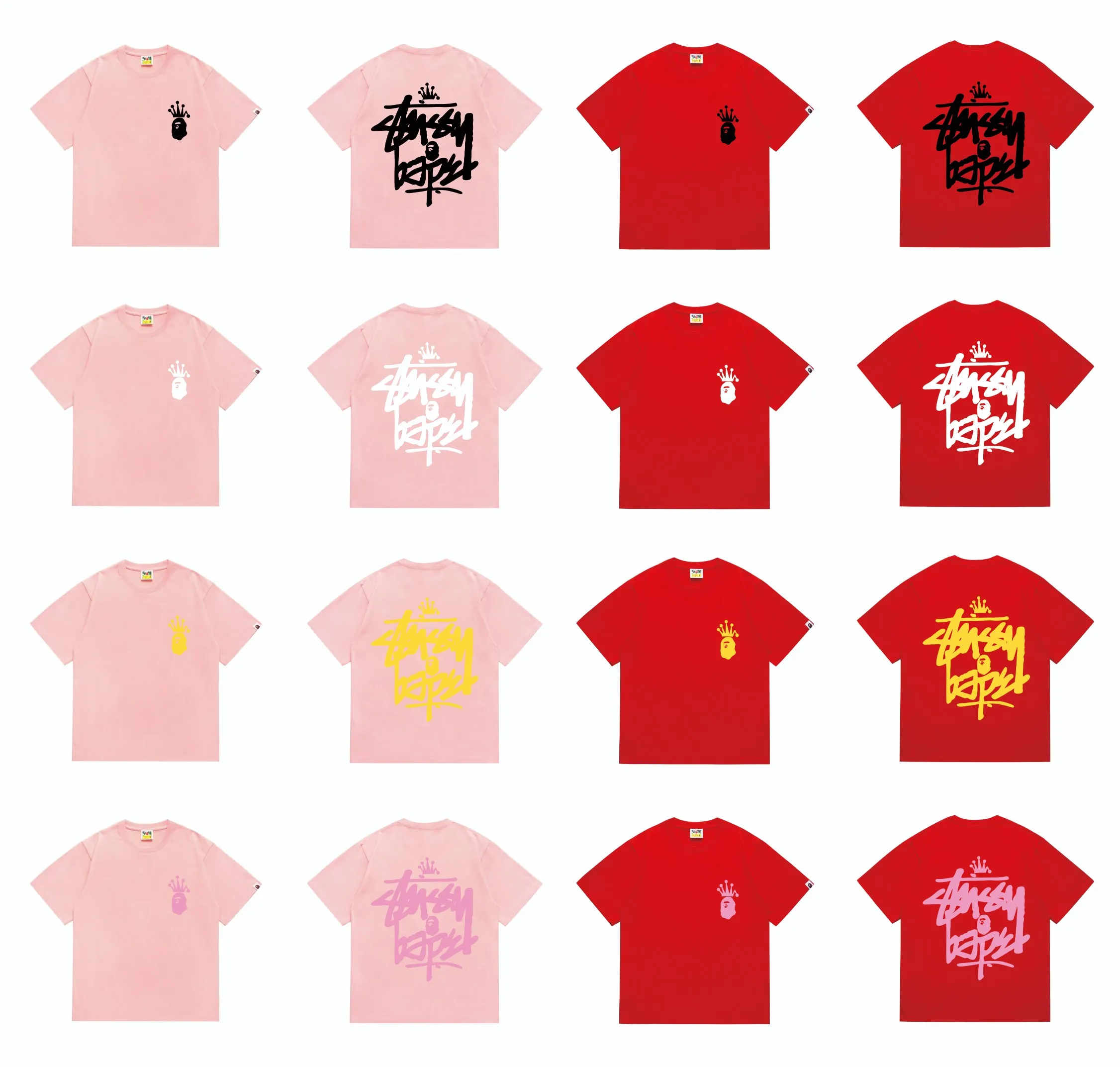 SC208#p110💰 (top version) BAPE×Stussy co-branded Stussy letter ape print T-shirt Made of 260 grams of high-quality high-weave pure cotton fabric, double yarn combed, soft texture and no pilling Imported environmentally friendly printing glue, bright and three-dimensional pattern, quality 💥Same style for men and women, the upper body is fashionable Color: black and yellow, gray and yellow, pink and yellow, red and yellow, white and yellow, black pink, gray powder, pink, red pink, white powder Black and white Gray and white Pink and white Red and white White and black Gray and black Pink and black Red and black Size: S M L XL XXL