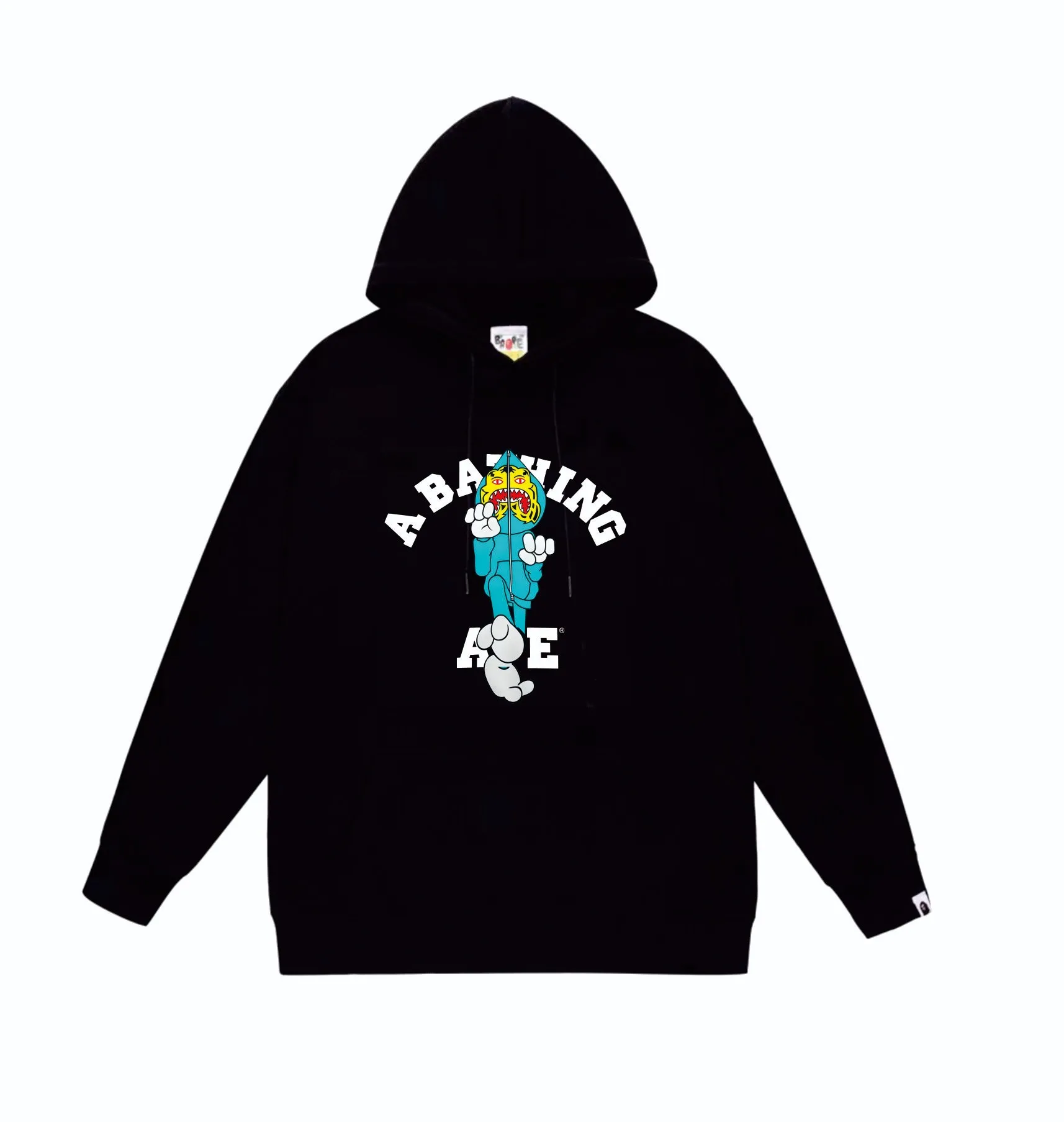 P160 model number SC856# terry 80 plus velvet 90 (top version) BAPE TIGER MILO COLLEGE TEE Tiger Shark Kung Fu print pattern hooded sweatshirt Made of 380g large terry (drop shoulder large version) fabric, soft and non-pilling texture, imported environmentally friendly printing glue, bright and three-dimensional pattern, quality 💥Same style for men and women, the upper body is fashionable Color: black white gray Size: S M L XL XXL