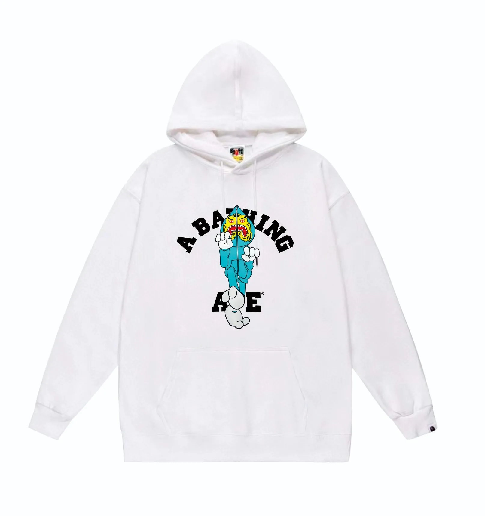 P160 model number SC856# terry 80 plus velvet 90 (top version) BAPE TIGER MILO COLLEGE TEE Tiger Shark Kung Fu print pattern hooded sweatshirt Made of 380g large terry (drop shoulder large version) fabric, soft and non-pilling texture, imported environmentally friendly printing glue, bright and three-dimensional pattern, quality 💥Same style for men and women, the upper body is fashionable Color: black white gray Size: S M L XL XXL