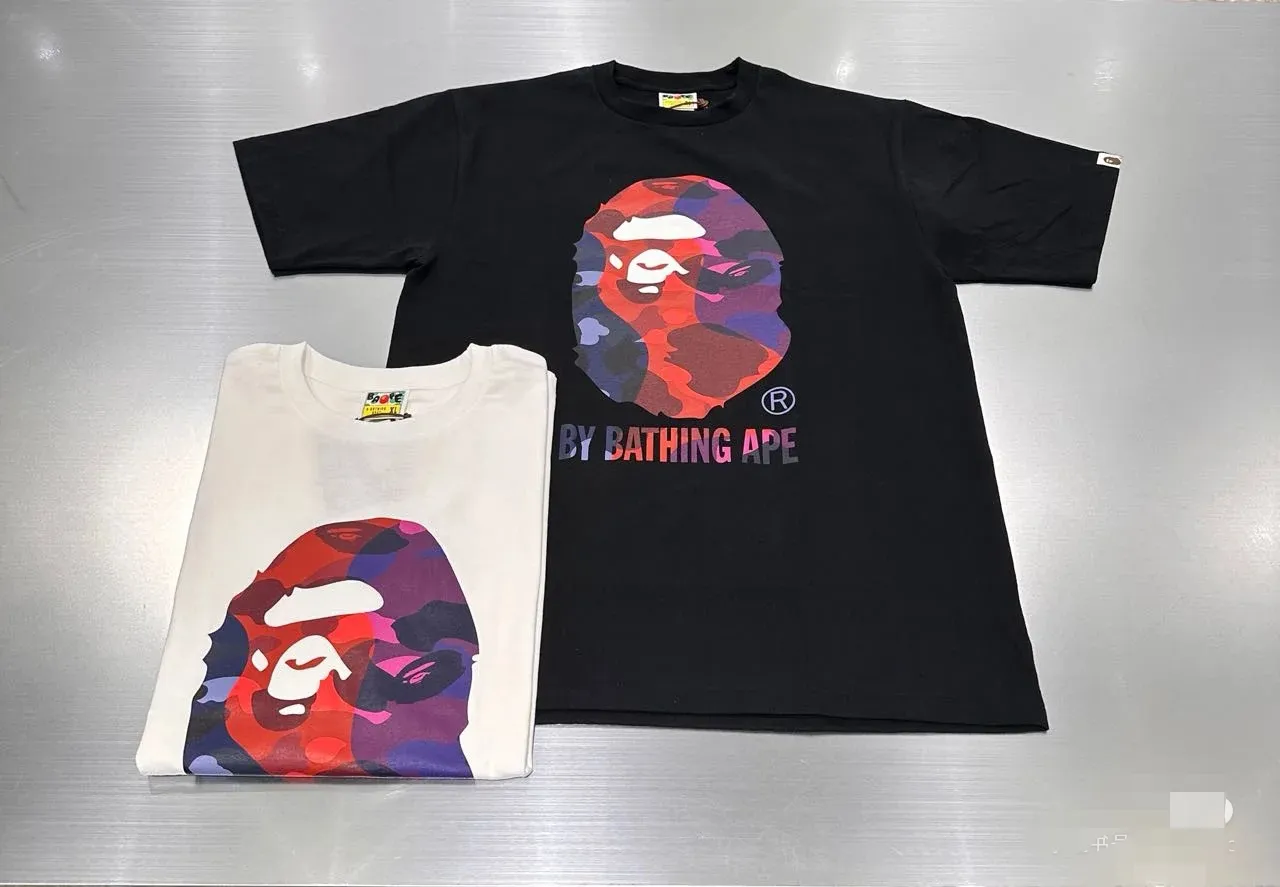 P110 001156 BAPE round neck short-sleeved T-shirt, same style for men and women, size smlxlxxl, black and white
