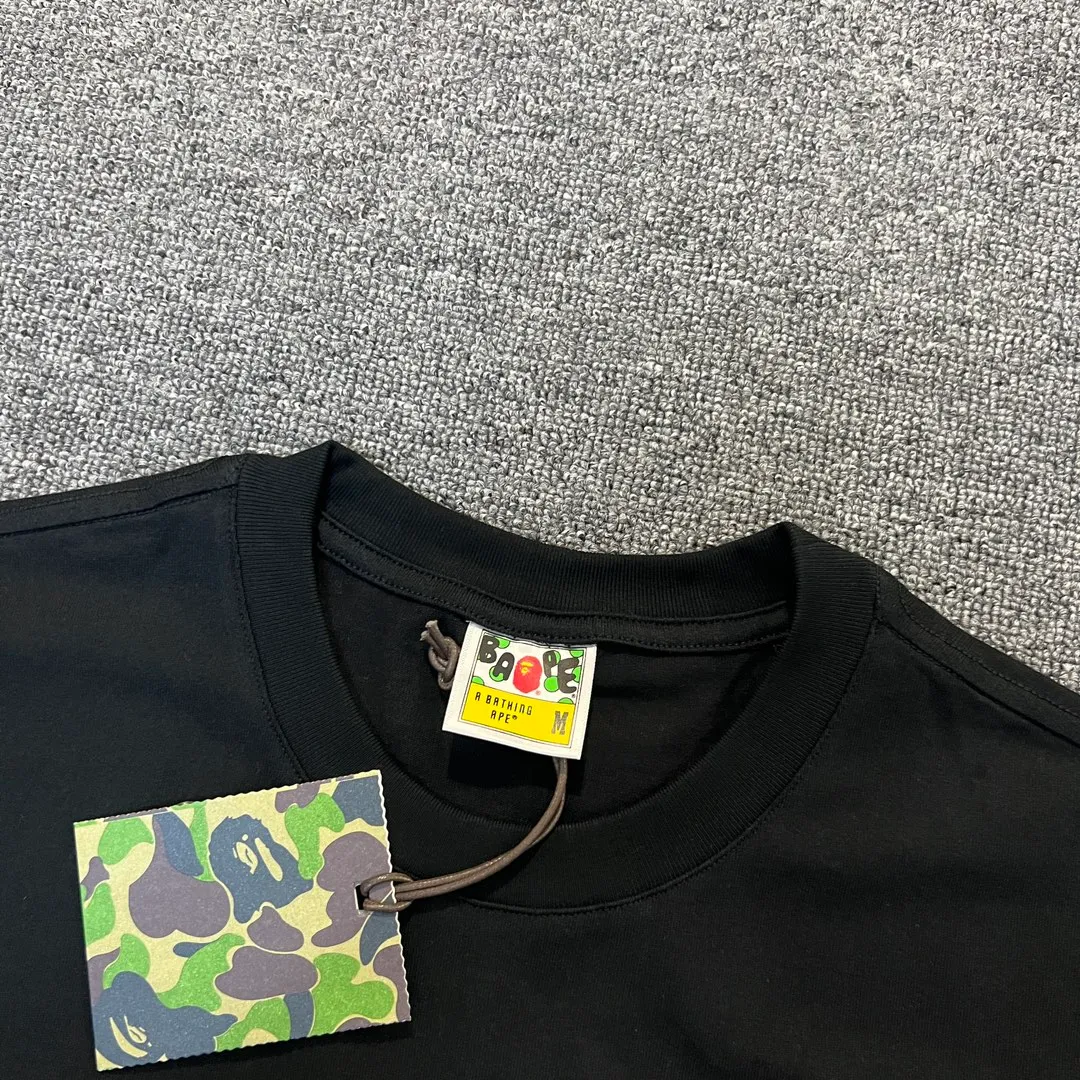 💰140 BAPE classic ape head letter camouflage print ZP version 280g weight linen cotton fabric Couple style: S-XXL [black and yellow, white and yellow, black and green, white and green]