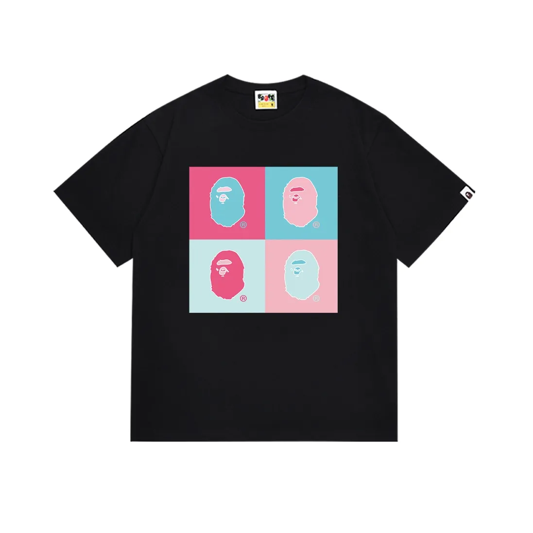 SC154#p110💰 (Top version) BAPE 4-in-1 ape head pattern printed short-sleeved T-shirt Made of 260 grams of high-quality high-weave pure cotton fabric, double yarn combed, soft texture and no pilling Imported environmentally friendly printing glue, bright and three-dimensional pattern, quality 💥Same style for men and women, the upper body is fashionable Color: black white Size: S M L XL XXL
