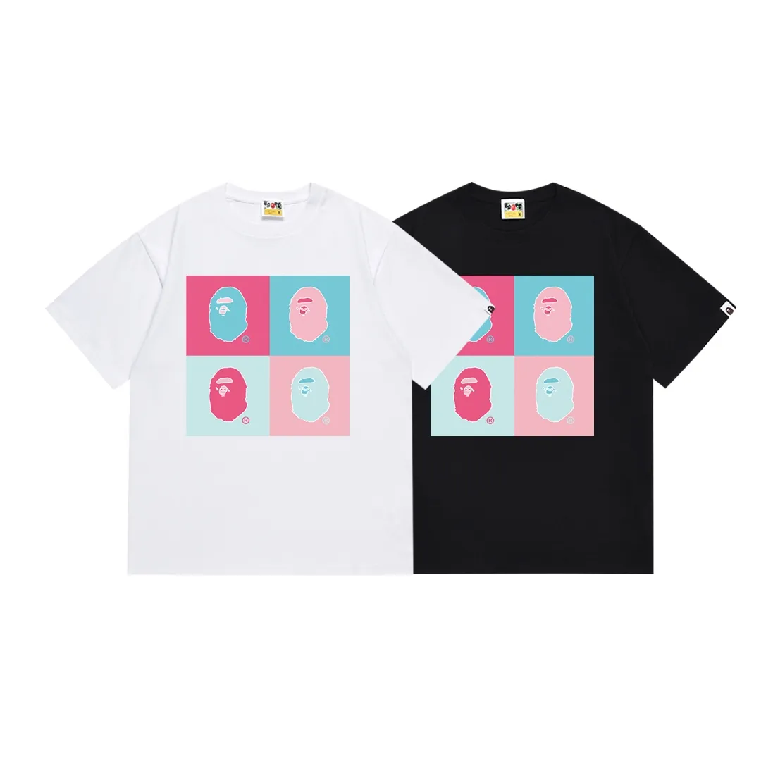 SC154#p110💰 (Top version) BAPE 4-in-1 ape head pattern printed short-sleeved T-shirt Made of 260 grams of high-quality high-weave pure cotton fabric, double yarn combed, soft texture and no pilling Imported environmentally friendly printing glue, bright and three-dimensional pattern, quality 💥Same style for men and women, the upper body is fashionable Color: black white Size: S M L XL XXL