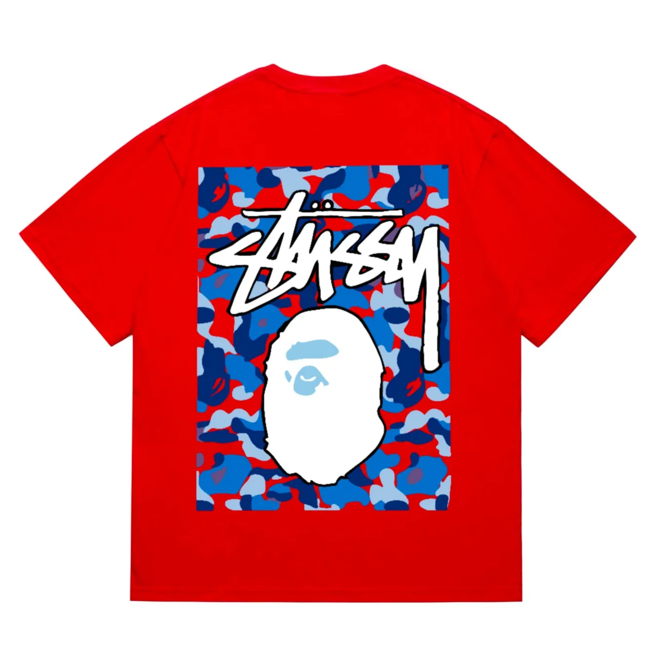 SC203#p110💰 (Top version) BAPE×Stussy co-branded Stussy letter ape print T-shirt Made of 260 grams of high-quality high-weave pure cotton fabric, double yarn combed, soft texture without pilling, imported environmentally friendly printing glue, bright and three-dimensional pattern, quality 💥Same style for men and women, the upper body is fashionable Color: black, blue and white, white, blue and white, pink, blue and white, gray, blue and white, red, blue and white, black, blue and black, white, blue and black Pink blue black Gray blue black Red blue black Size: S M L XL XXL