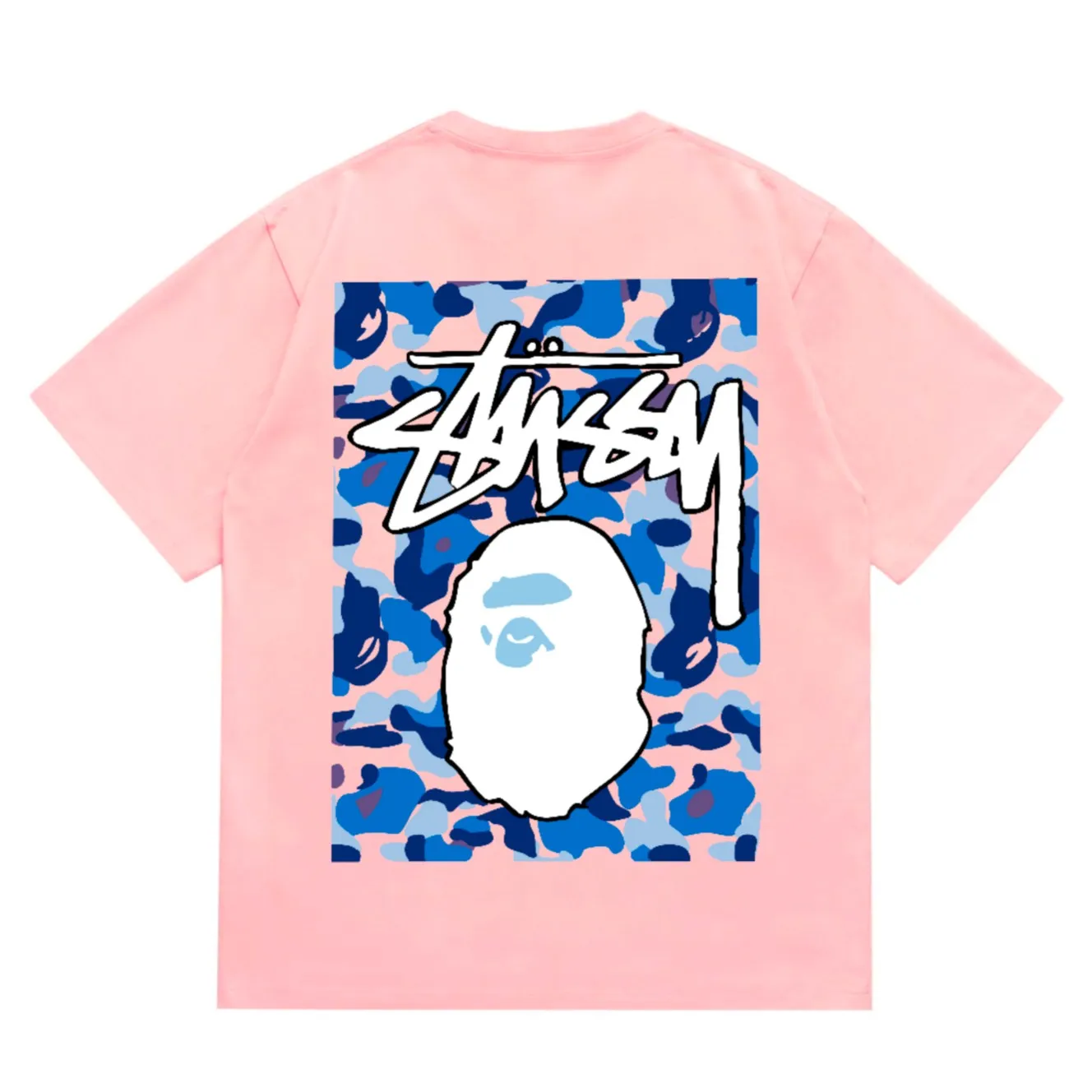 SC203#p110💰 (Top version) BAPE×Stussy co-branded Stussy letter ape print T-shirt Made of 260 grams of high-quality high-weave pure cotton fabric, double yarn combed, soft texture without pilling, imported environmentally friendly printing glue, bright and three-dimensional pattern, quality 💥Same style for men and women, the upper body is fashionable Color: black, blue and white, white, blue and white, pink, blue and white, gray, blue and white, red, blue and white, black, blue and black, white, blue and black Pink blue black Gray blue black Red blue black Size: S M L XL XXL