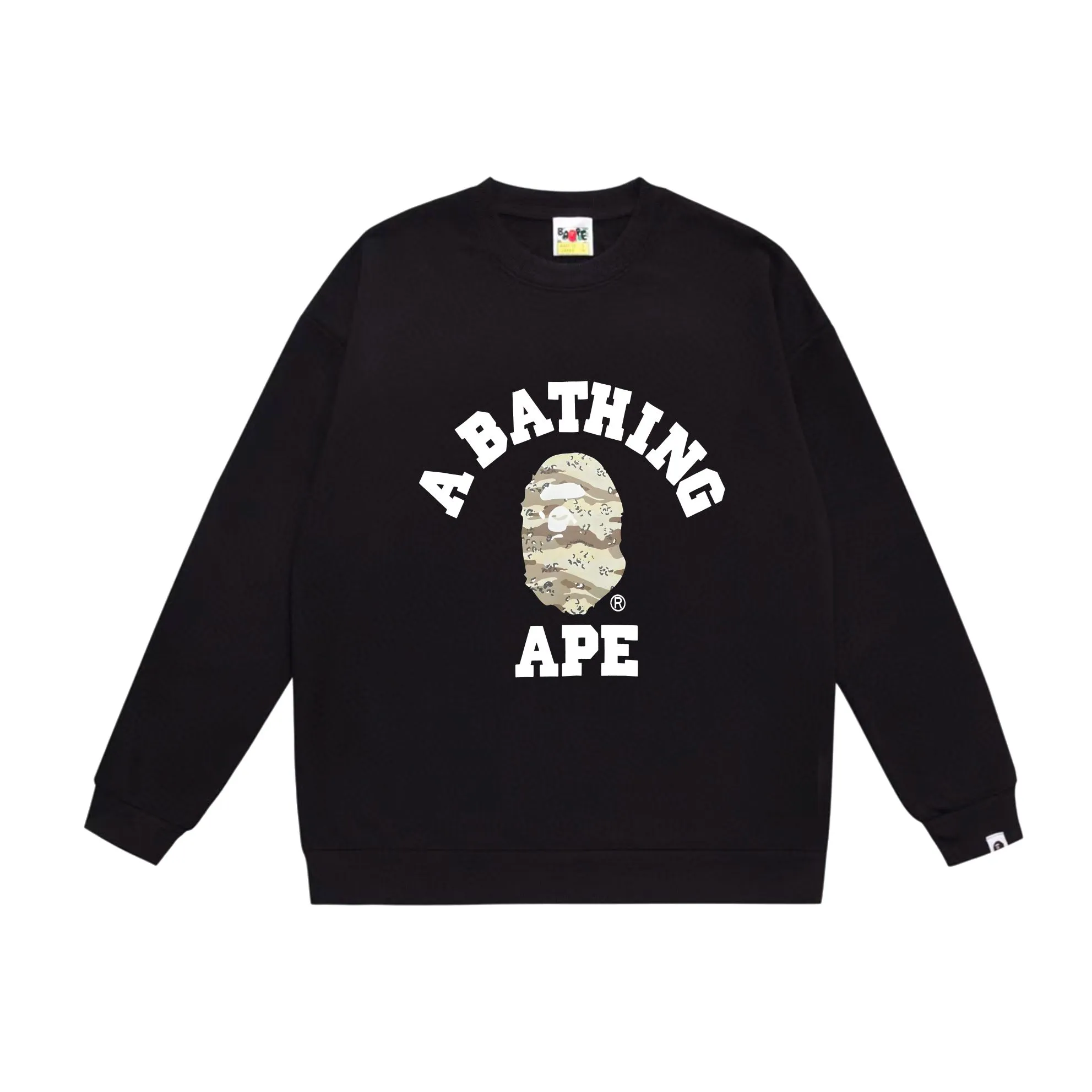 P170 model number SC543# terry 80 plus velvet 85 (top version) BAPE desert ape head letter print round neck sweatshirt Made of 350g large terry (drop shoulder large version) fabric, soft texture and no pilling Imported environmentally friendly printing glue The pattern is bright and three-dimensional Quality 💥Same style for men and women The upper body is trendy Color: black and yellow white and yellow gray and yellow black and gray white and gray gray Size: S M L XL XXL