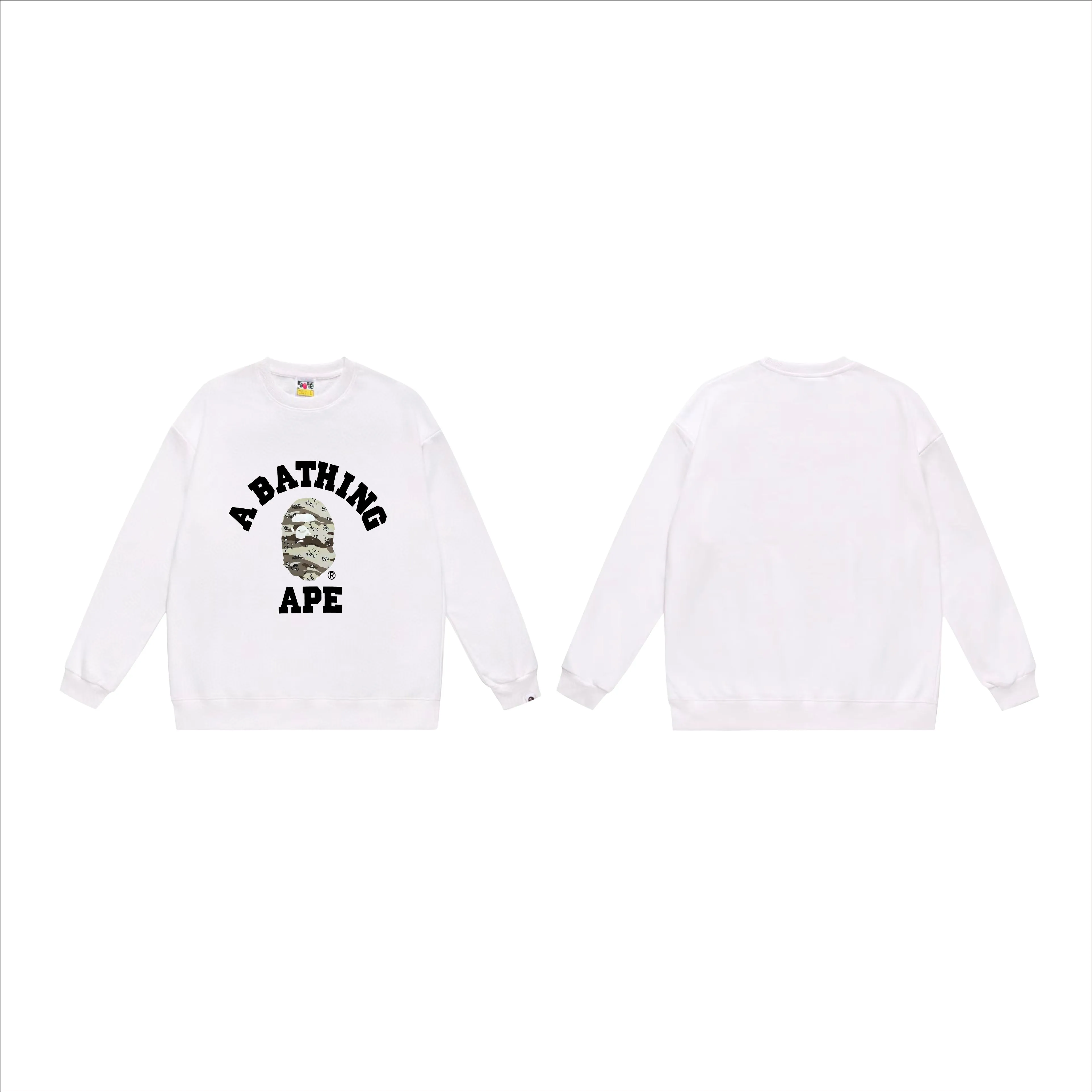 P170 model number SC543# terry 80 plus velvet 85 (top version) BAPE desert ape head letter print round neck sweatshirt Made of 350g large terry (drop shoulder large version) fabric, soft texture and no pilling Imported environmentally friendly printing glue The pattern is bright and three-dimensional Quality 💥Same style for men and women The upper body is trendy Color: black and yellow white and yellow gray and yellow black and gray white and gray gray Size: S M L XL XXL