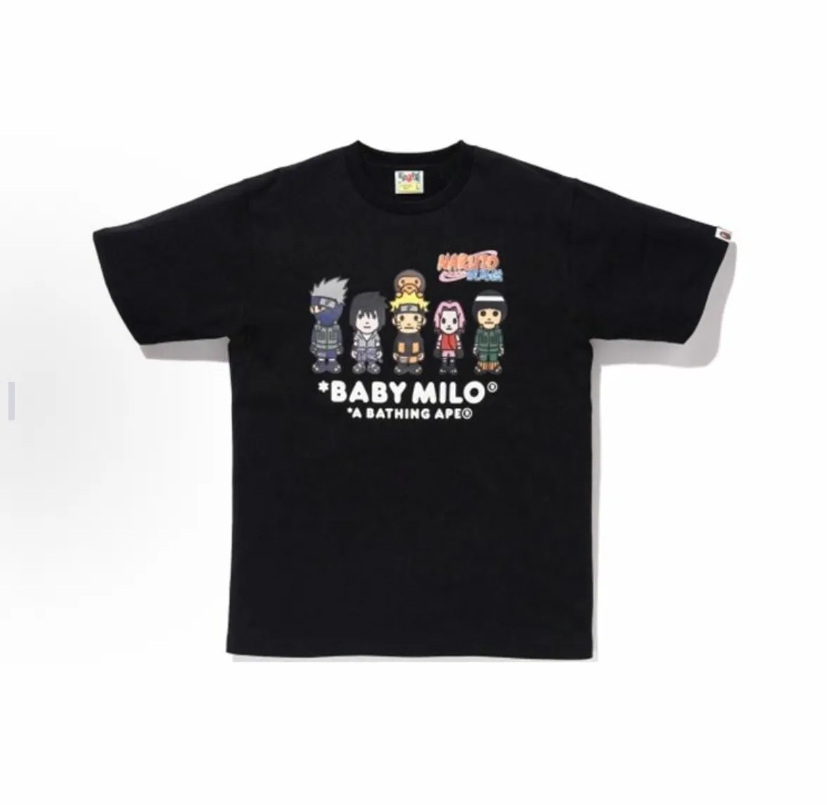 P110 001111 A BATHING APE Bape Milo Tee joint Naruto character logo printed short-sleeved T-shirt, same style for men and women, size smlxlxxl, black and white
