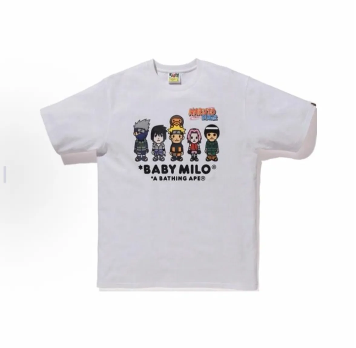 P110 001111 A BATHING APE Bape Milo Tee joint Naruto character logo printed short-sleeved T-shirt, same style for men and women, size smlxlxxl, black and white
