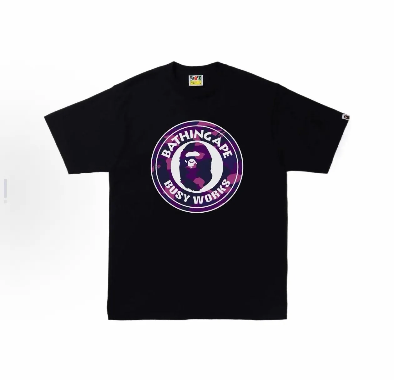 P110 001209 BAPE Color Camo Busy Works Tee camouflage logo ape print short-sleeved T-shirt, same style for men and women, size smlxlxxl, black purple, white purple