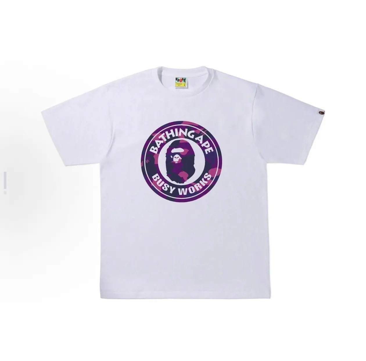 P110 001209 BAPE Color Camo Busy Works Tee camouflage logo ape print short-sleeved T-shirt, same style for men and women, size smlxlxxl, black purple, white purple